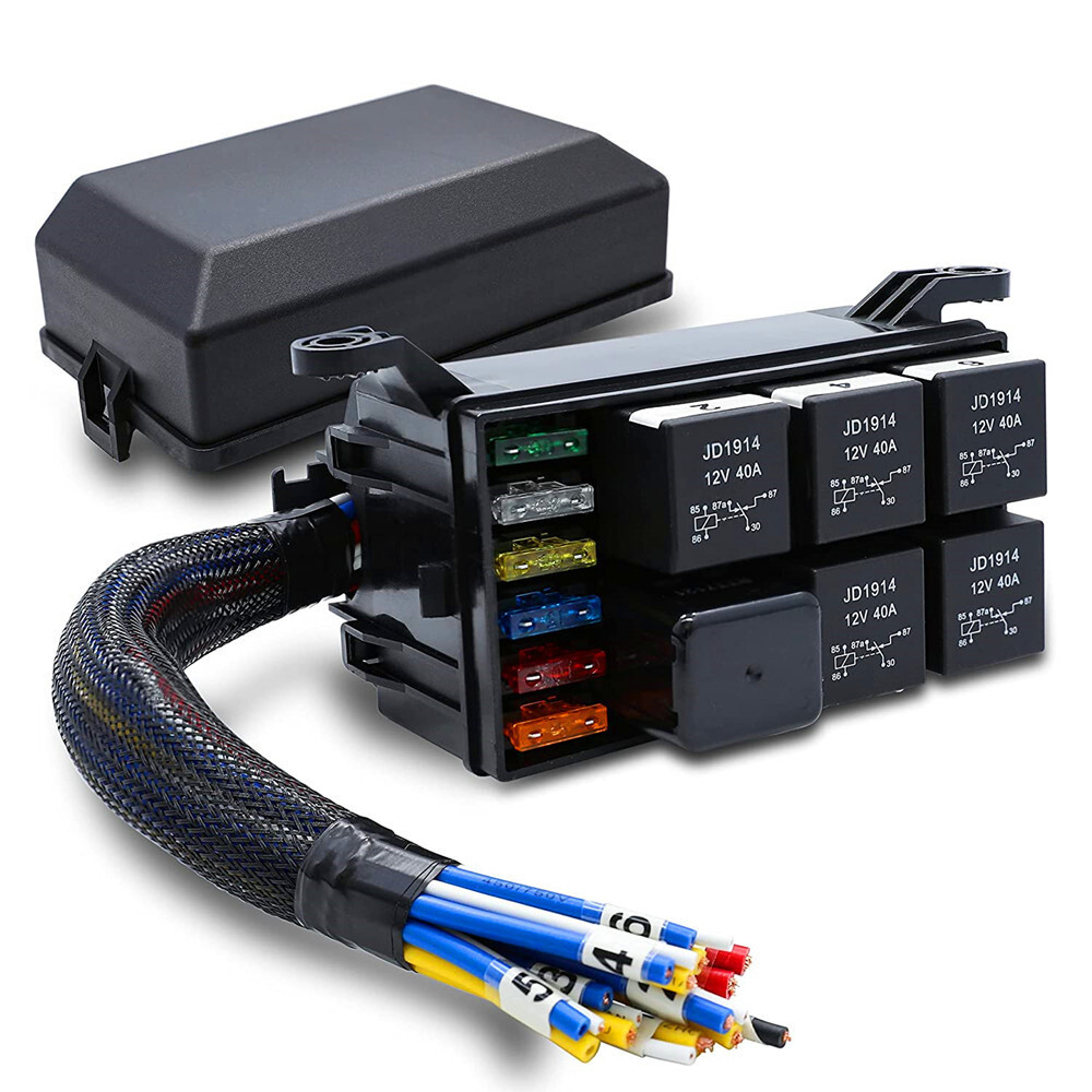 Universal 12V 6 Way Fuse & Relay Box Block with Wiring for Car Truck USA STOCK