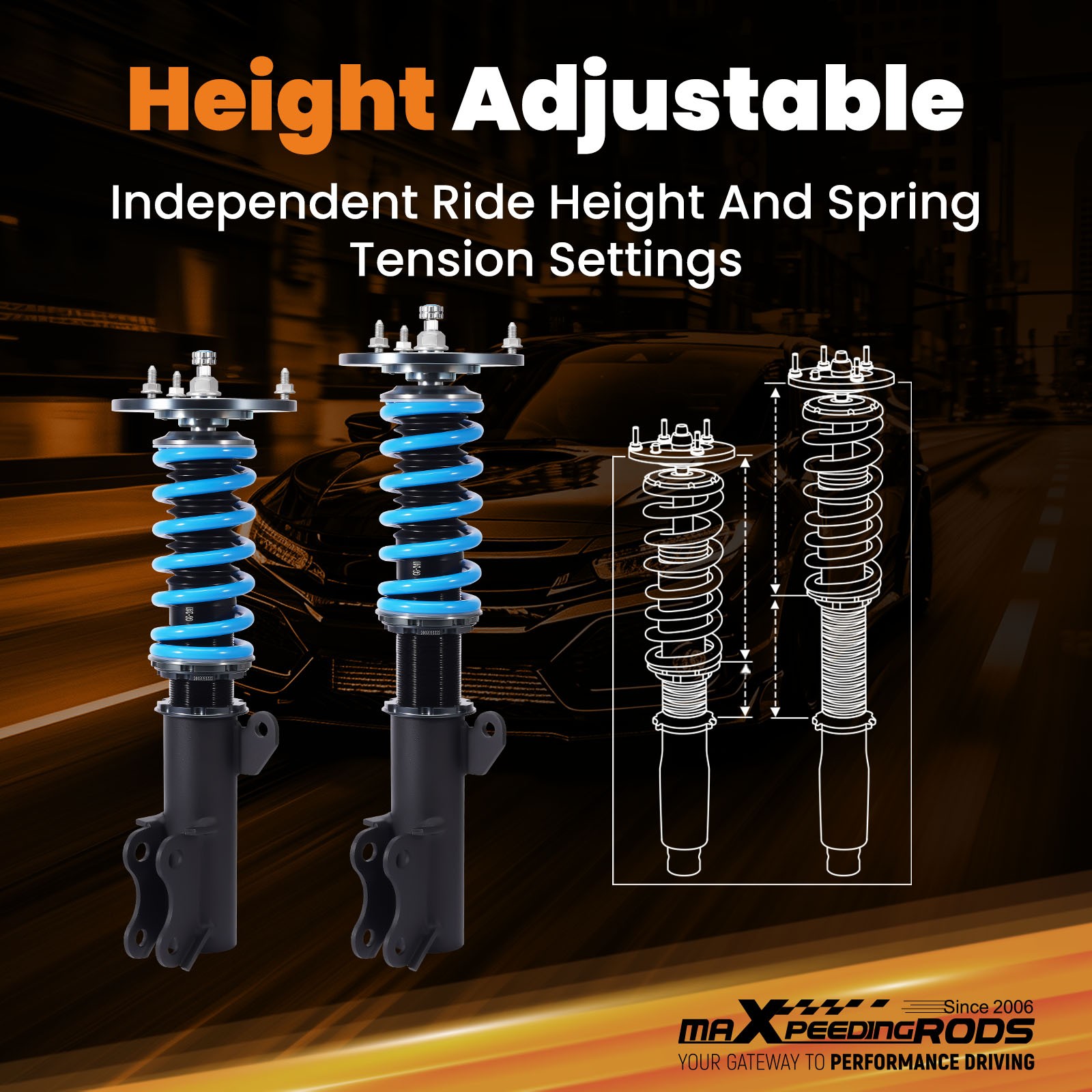 MaXpeedingrods T6 Coilovers 24 Level Lowering Coils For Chevy Cruze 2016-19