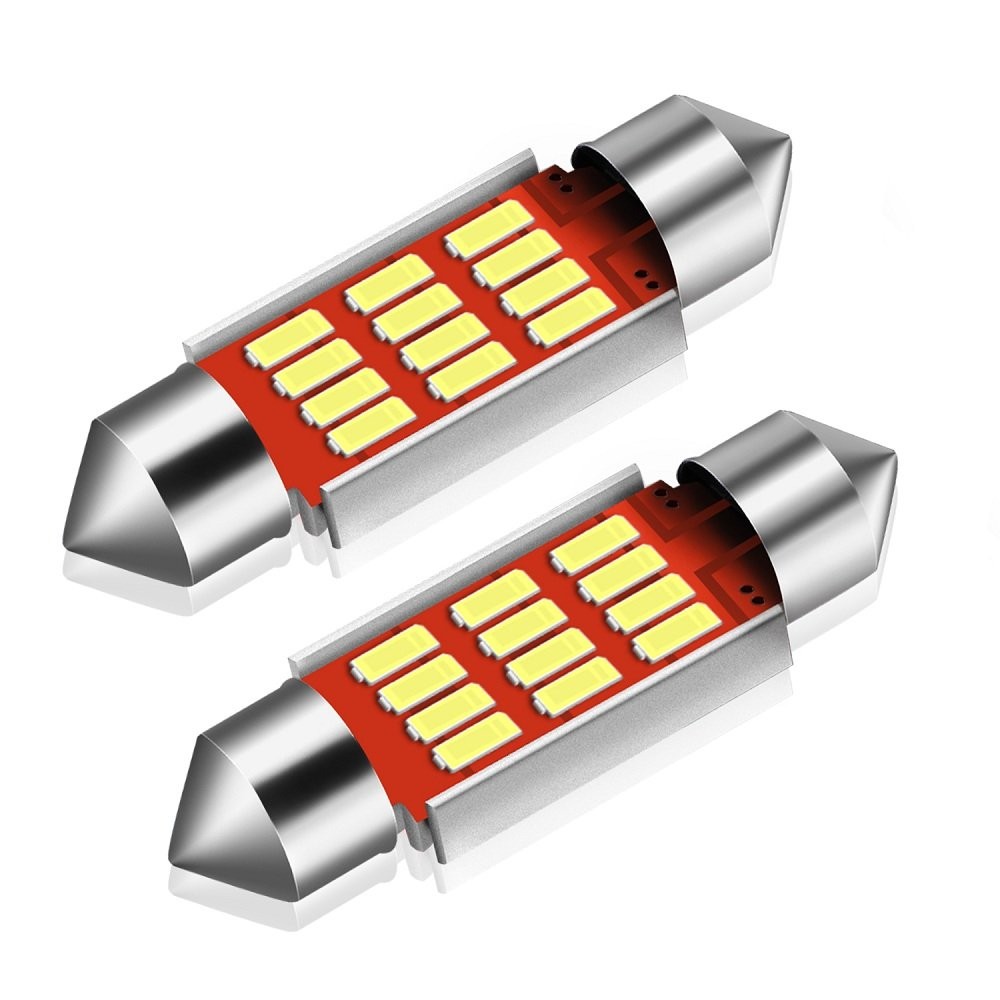 LED Side Marker Dome Map Trunk Light Bulb White 12SMD 4014 Chips 36MM 6000K Pair