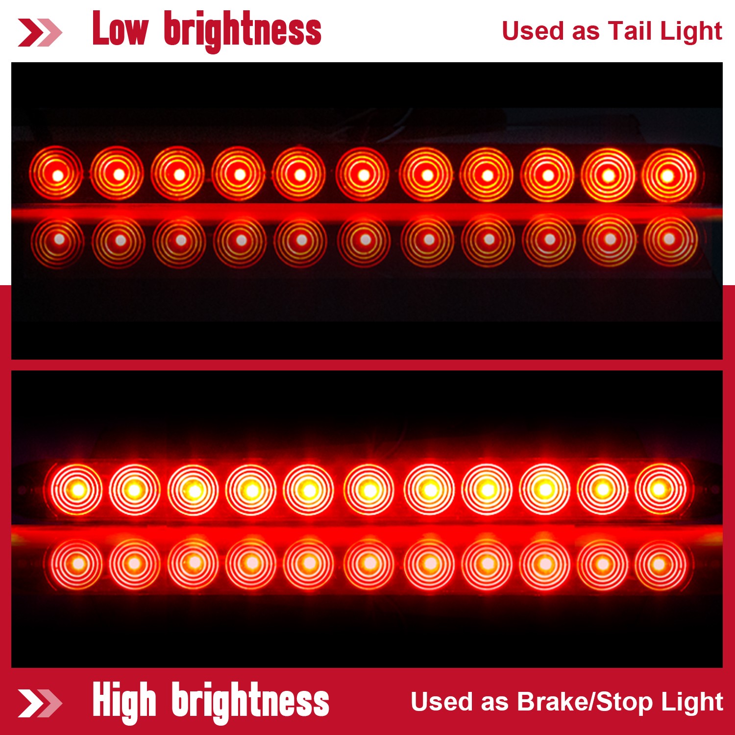 2×16″ 11 LED Red Sealed Truck Trailer Brake Stop Turn Tail Submersible Light Bar