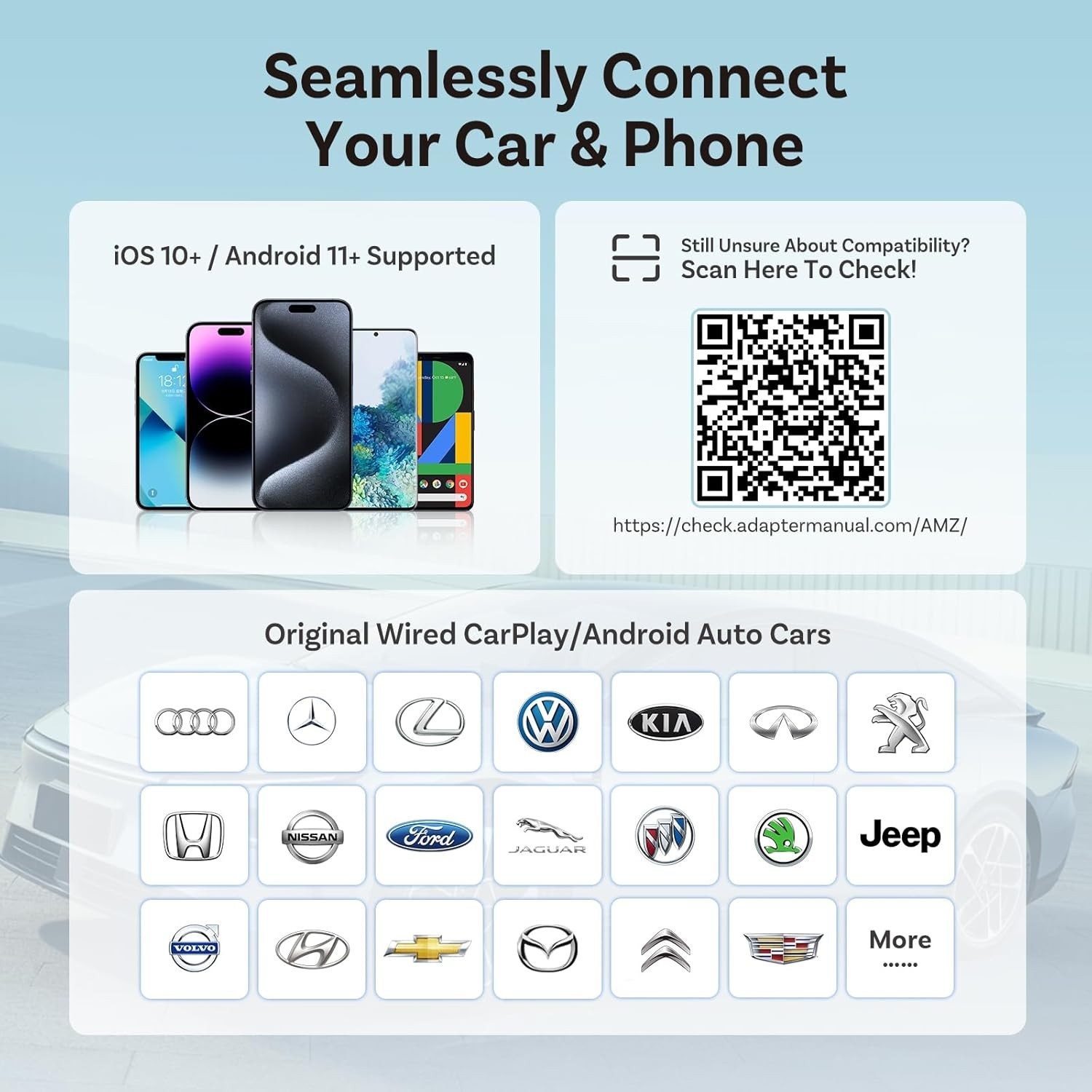 2 in 1 Wireless Apple CarPlay/Android auto Wireless Adapter for Android & Apple