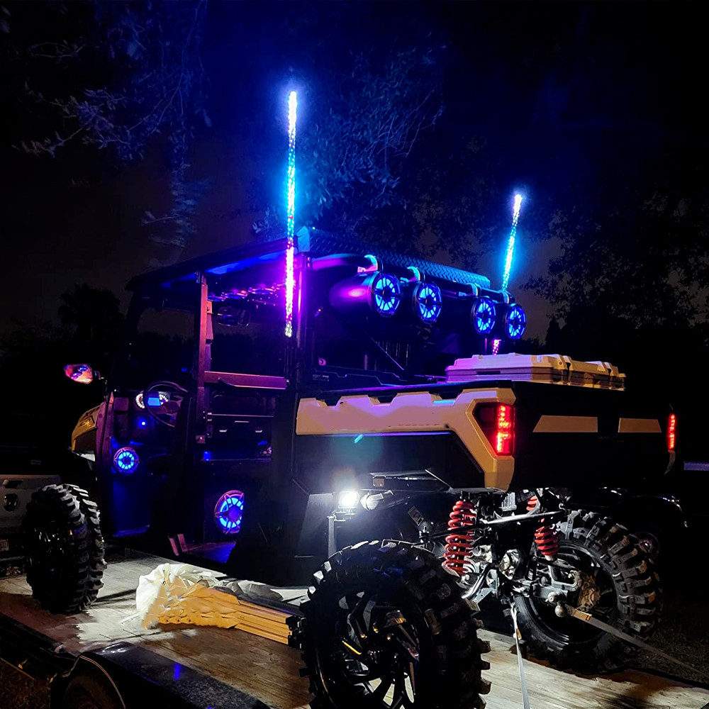 KEMIMOTO 2PC 4FT 366 Modes Whip Light Spiral LED Antenna w/Flag&Remote UTV ATV