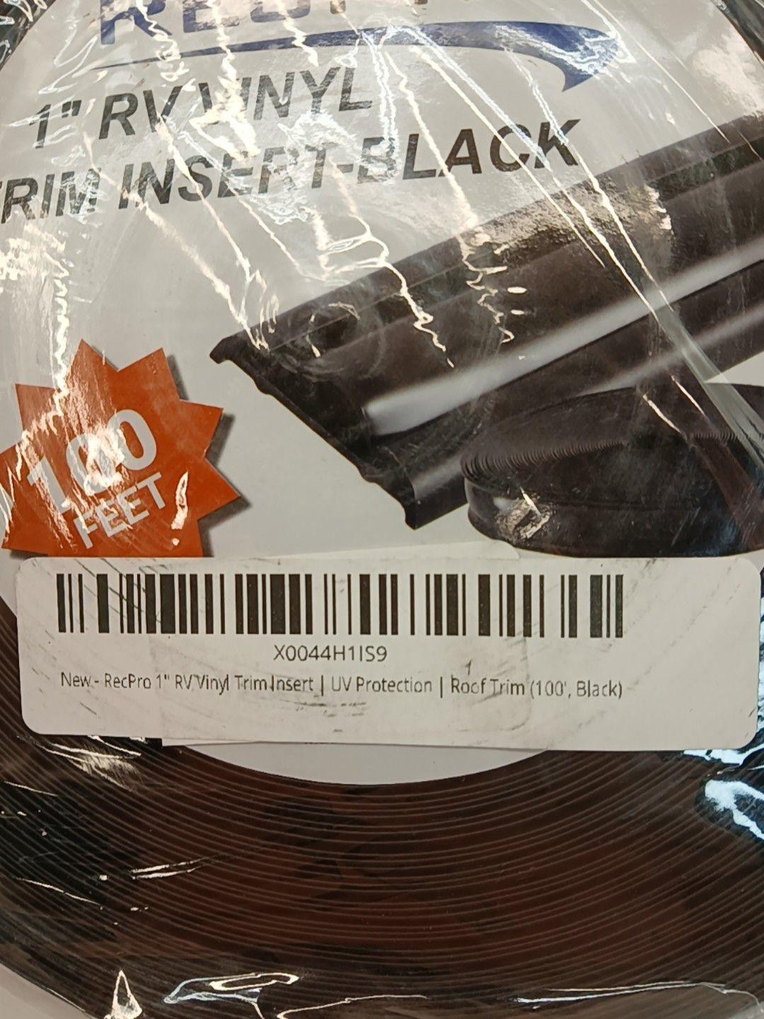 RecPro 1″ RV Vinyl Trim Insert Black 100ft Roof Trim UV Protection Roll New