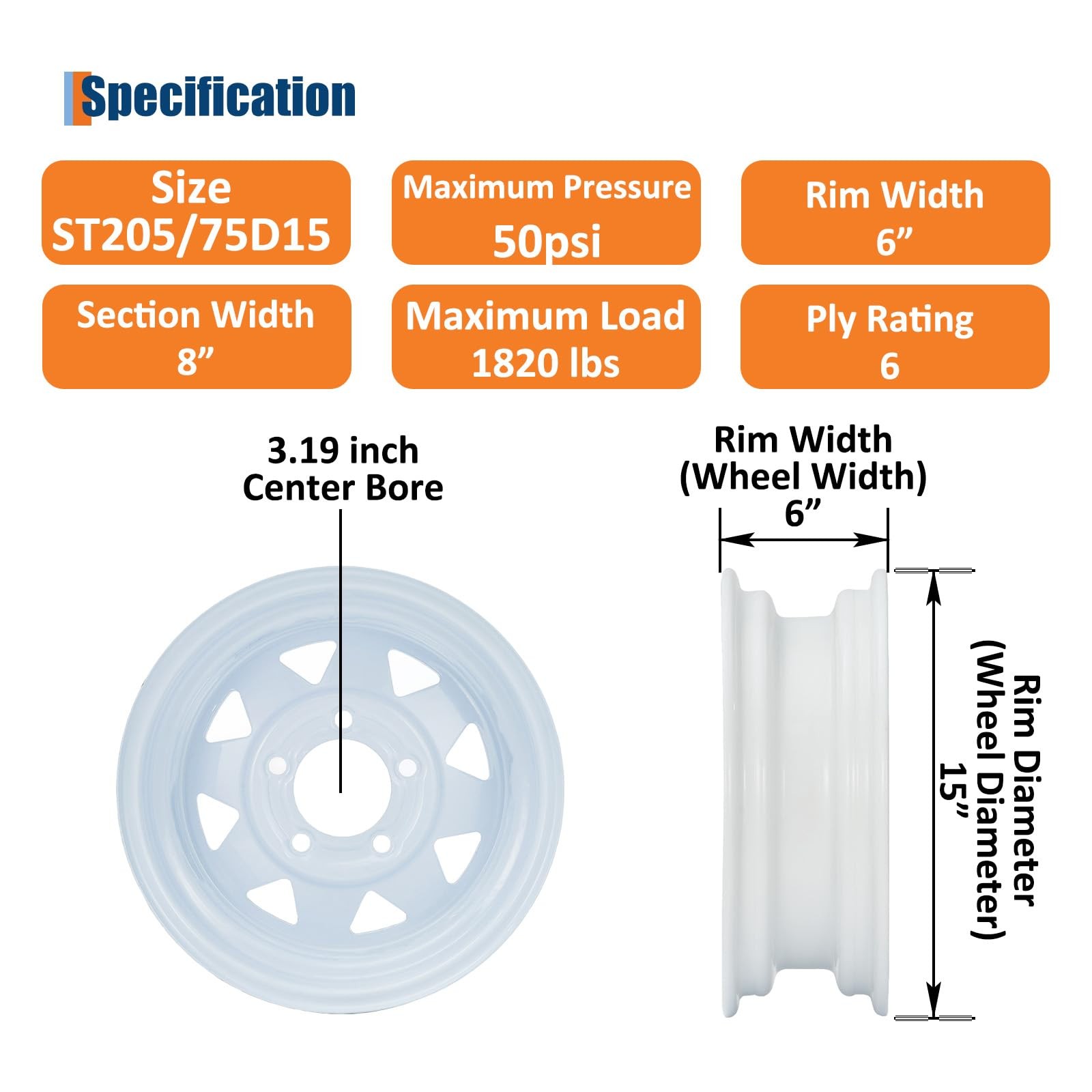 4 Pack Trailer Tires On Rim ST205/75D15 205/75 D 15 LRC 5 Lug White Spoke Wheels