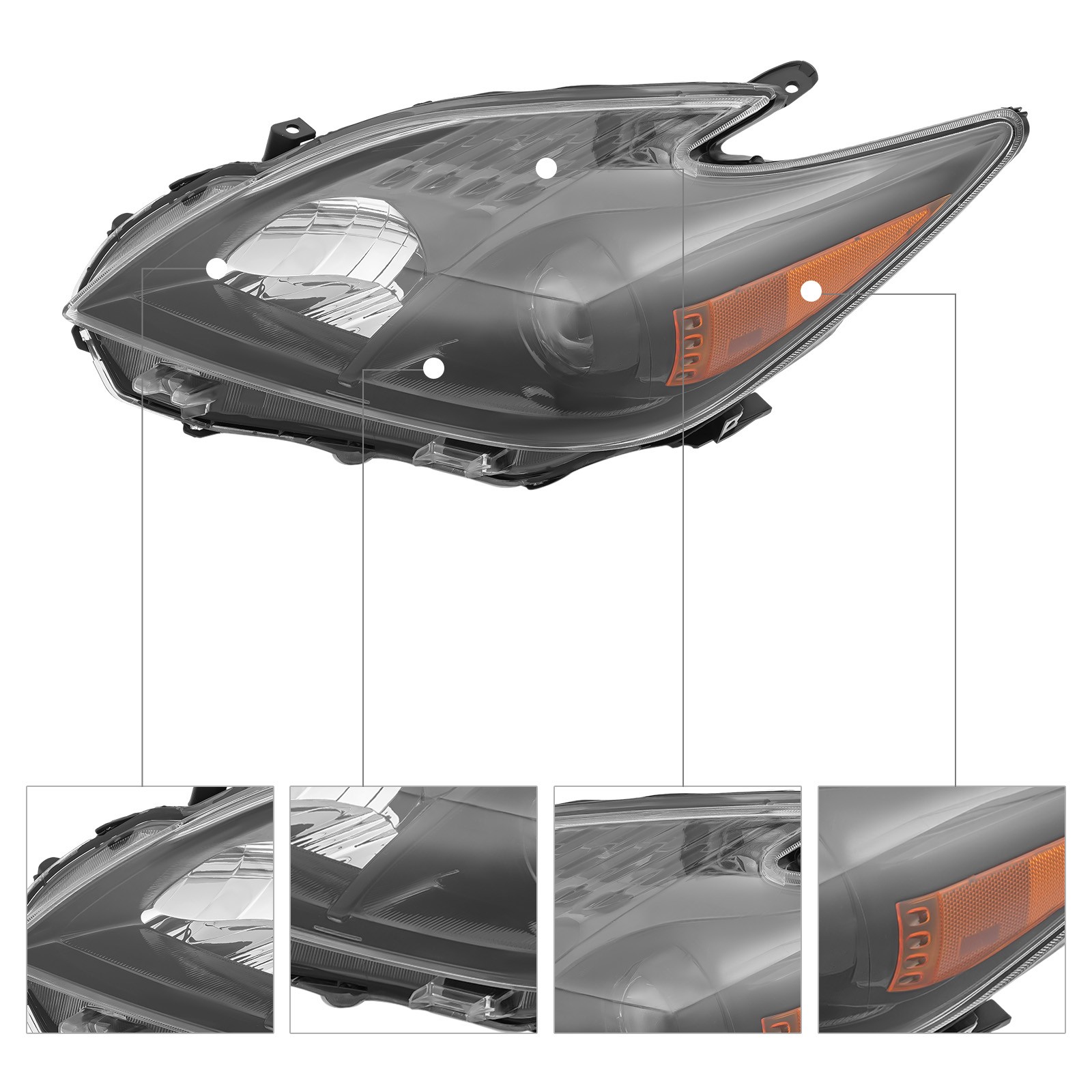 Driver Headlight Assembly For 2010-2011 Toyota Prius Left Side black Lens