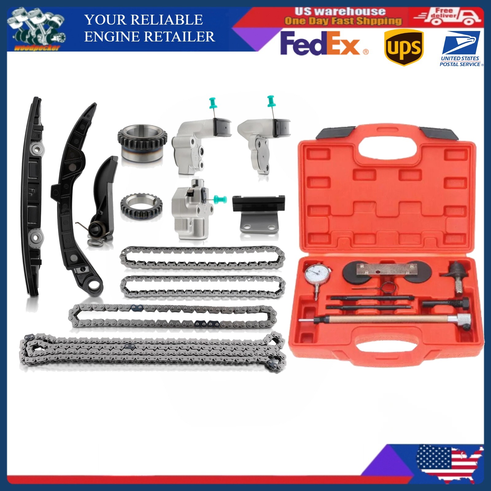 3.5L Timing Chain Kit + Toolbox For 17-24 Nissan Pathfinder Infiniti QX60 VQ35DD