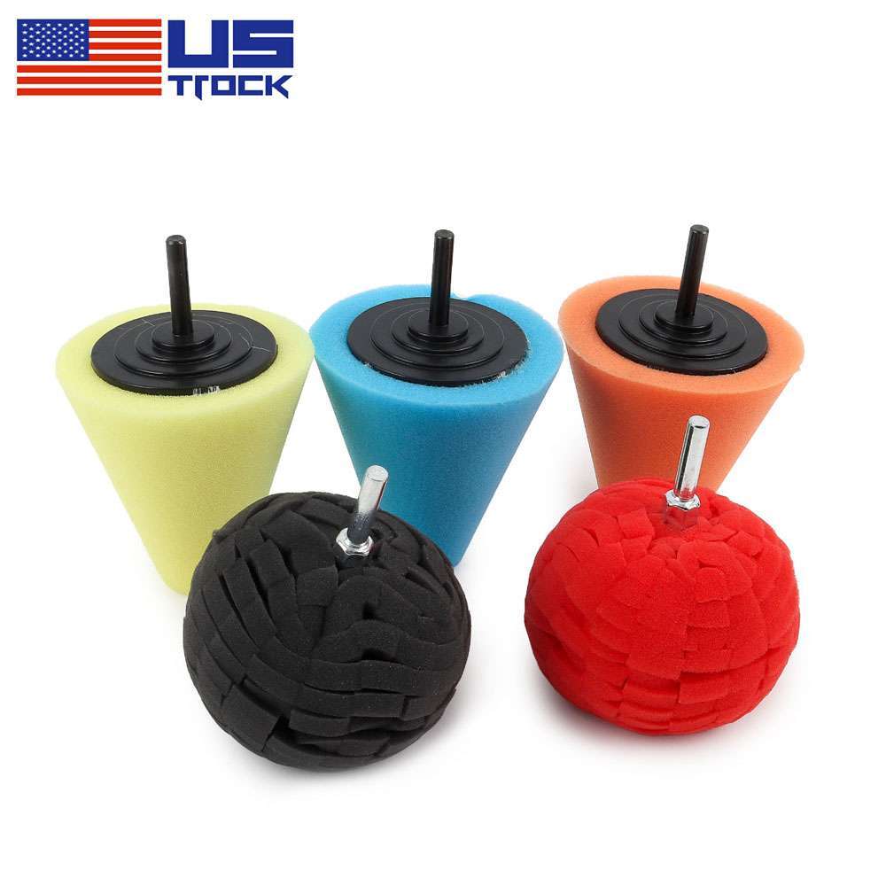 5X Foam Drill Polishing Cone Ball Pads Kit Car Hub Waxing Buffing Wheel Polisher