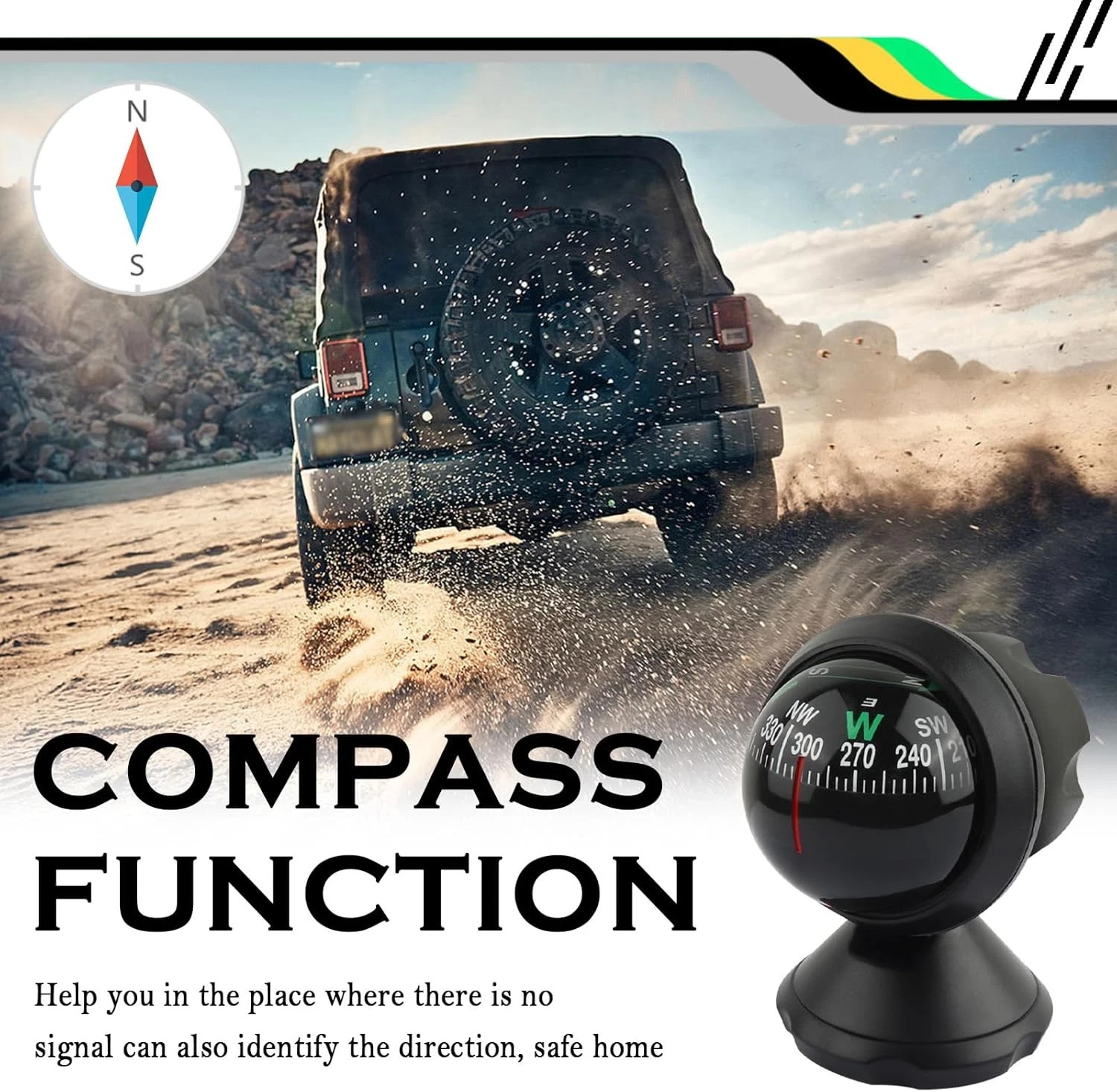 Share Compass for Car with Bottom Stick Car Compass Ball,Adjustible and Night Vi