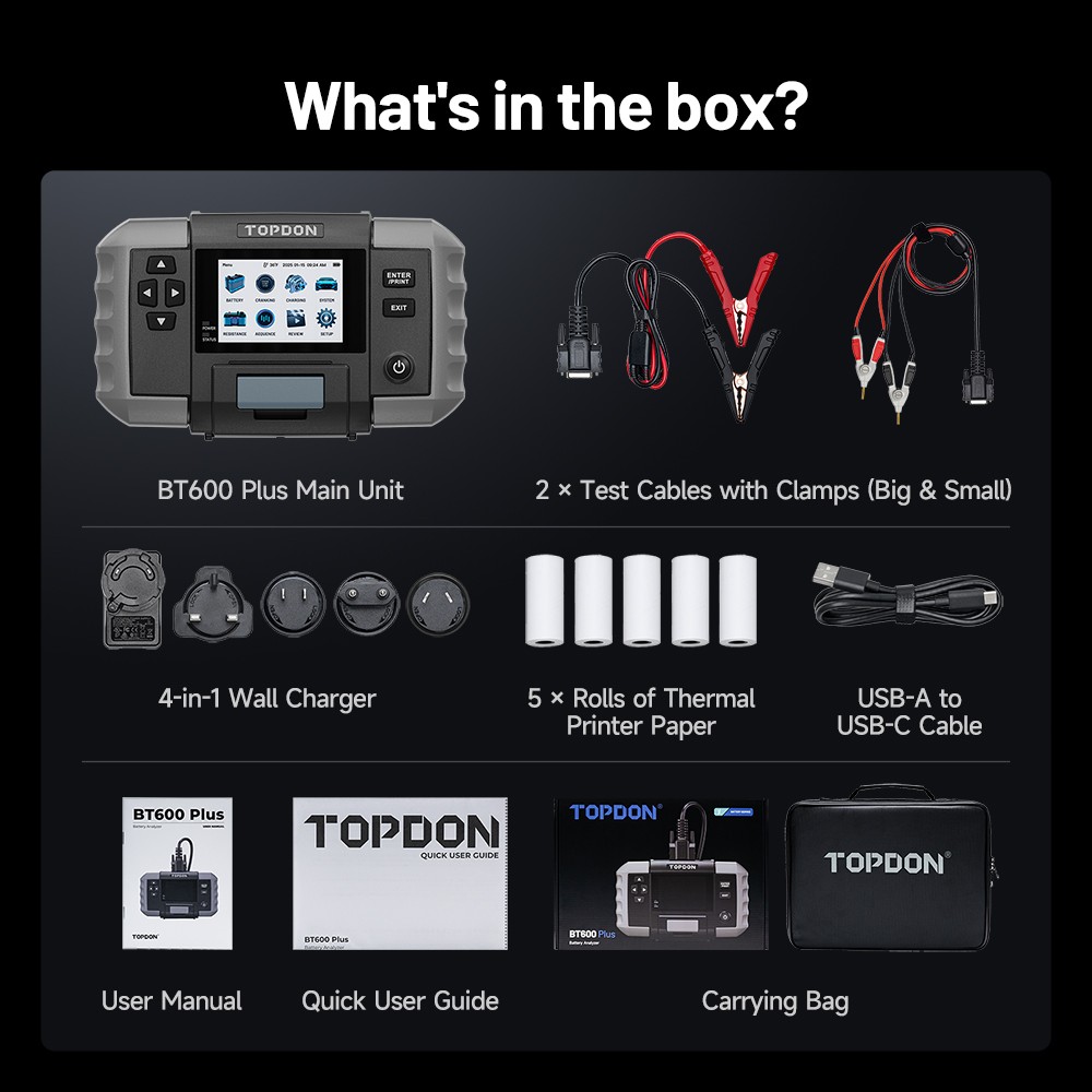 3.5‘’ Screen TOPDON BT600 Plus Battery Tester Truck Charging Cranking Analyzer