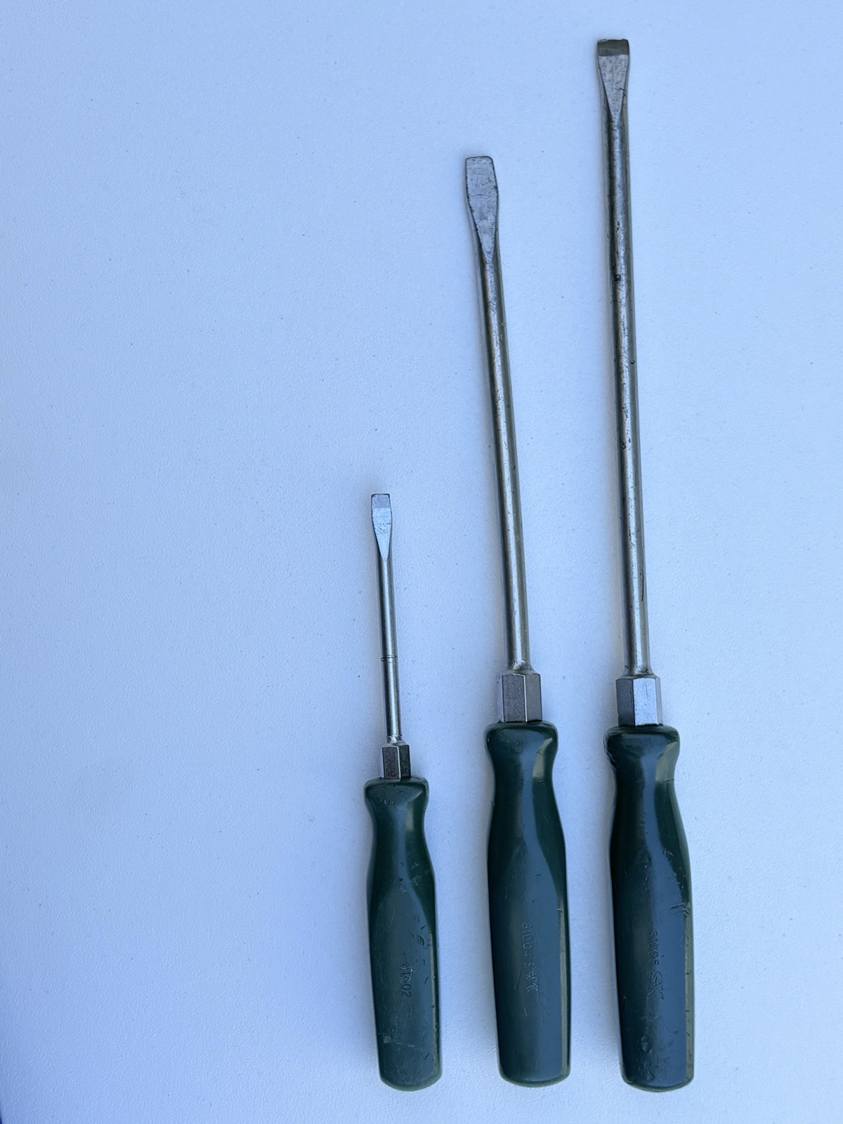 SK Professional Green Handle Flat Screwdrivers 61002 61004 61005 Lot of 3 USA
