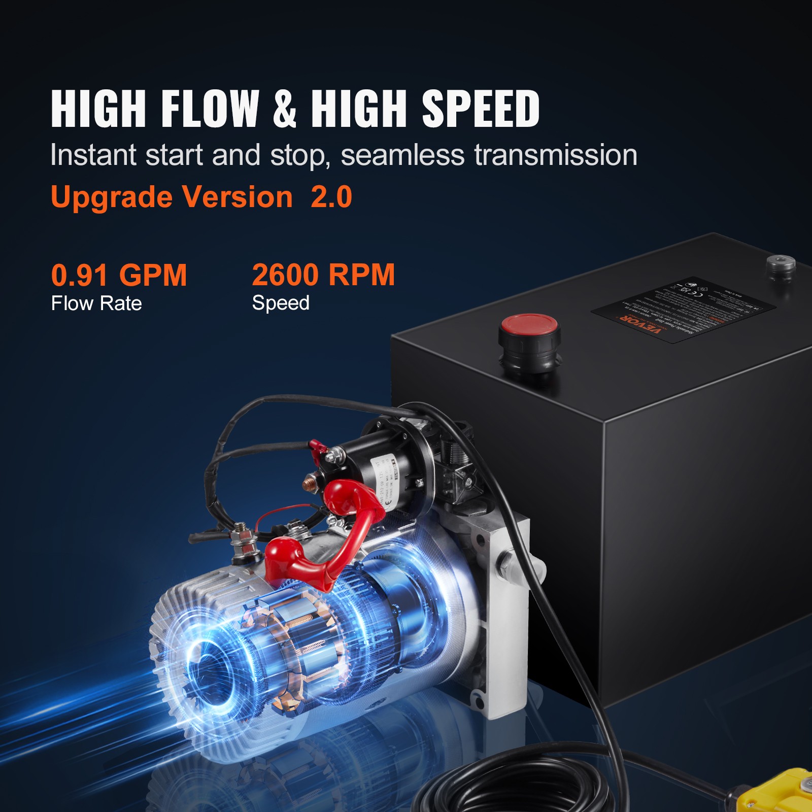 VEVOR Hydraulic Pump 4 Quart Single Acting Dump Trailer Pump Power Unit DC 12V