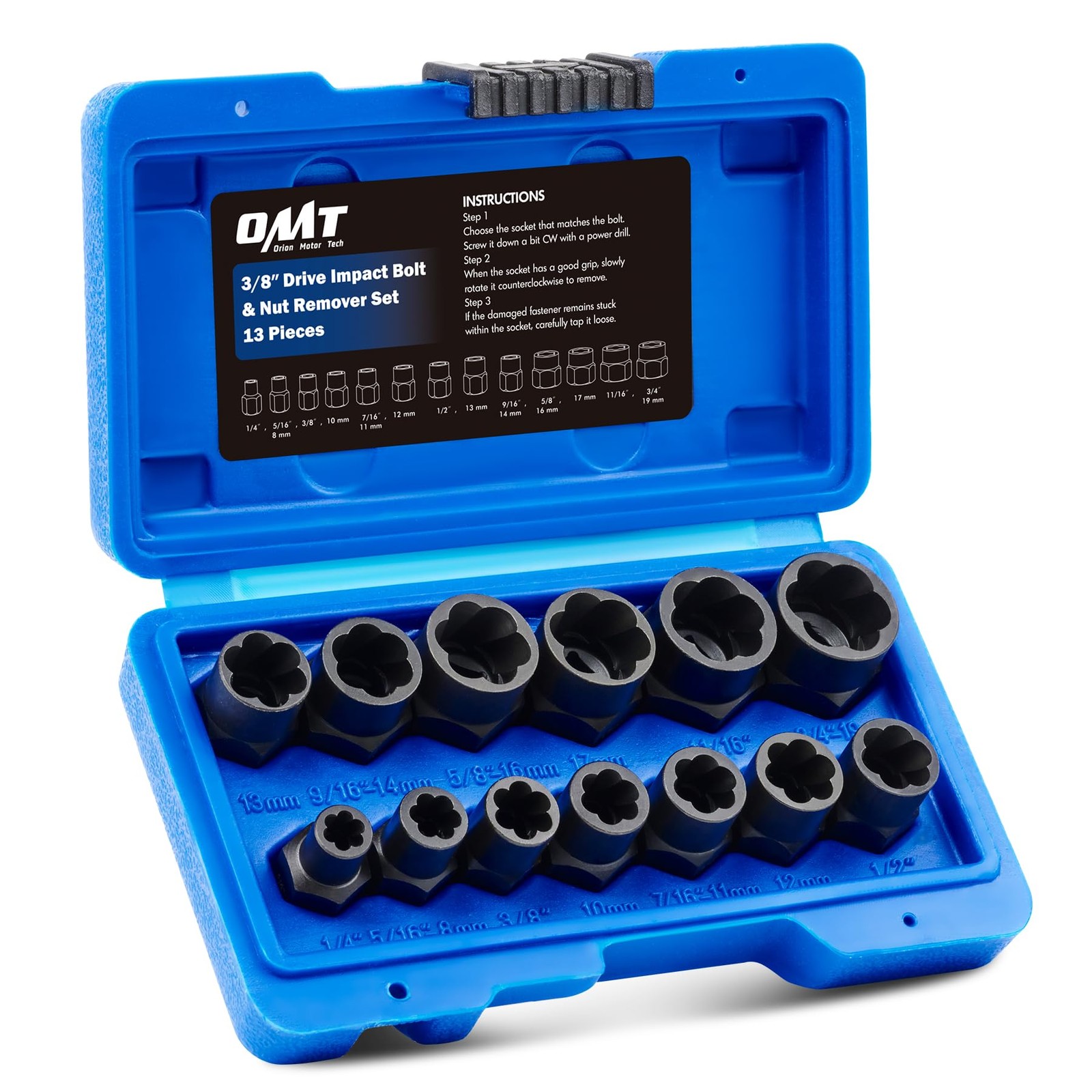 Orion Motor Tech Impact Nut and Bolt Extraction Tool Set, One Size, Black