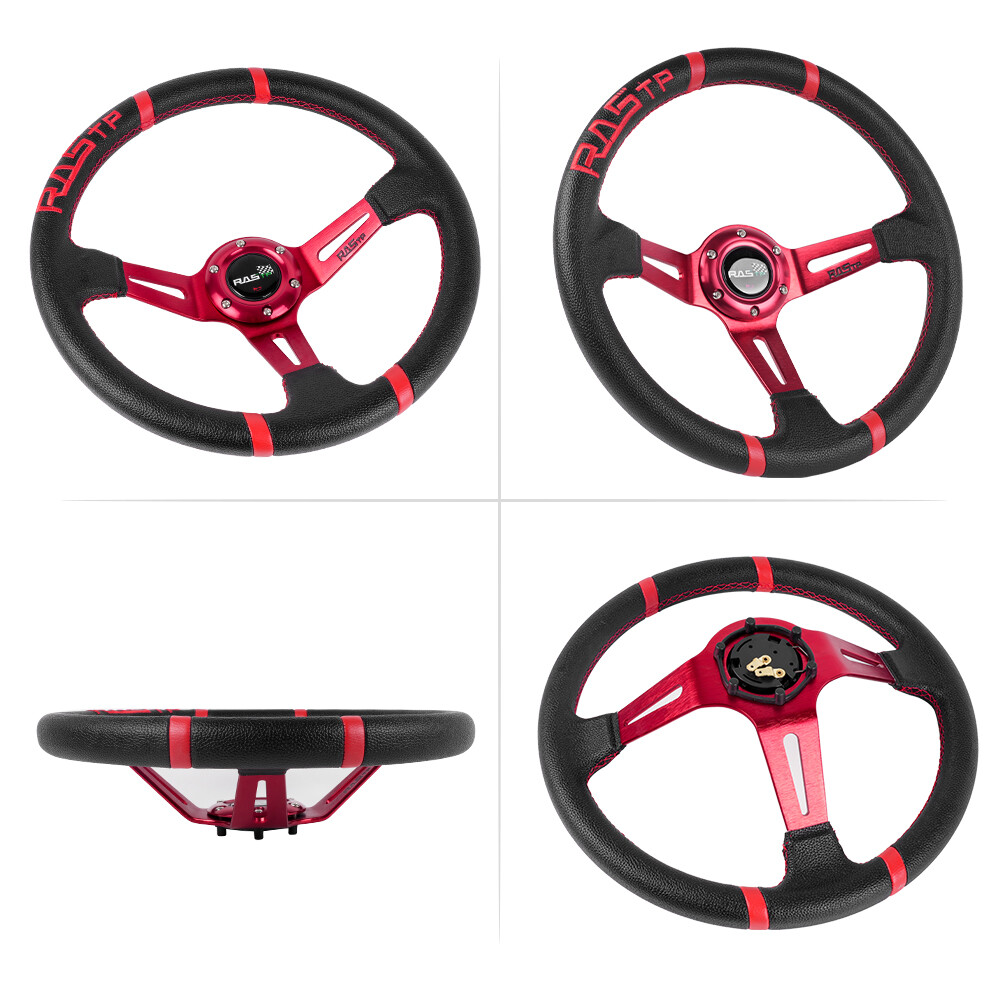 Red 14IN 350mm Deep Dish Sport Racing Drifting Steering Wheel Aluminum Universal