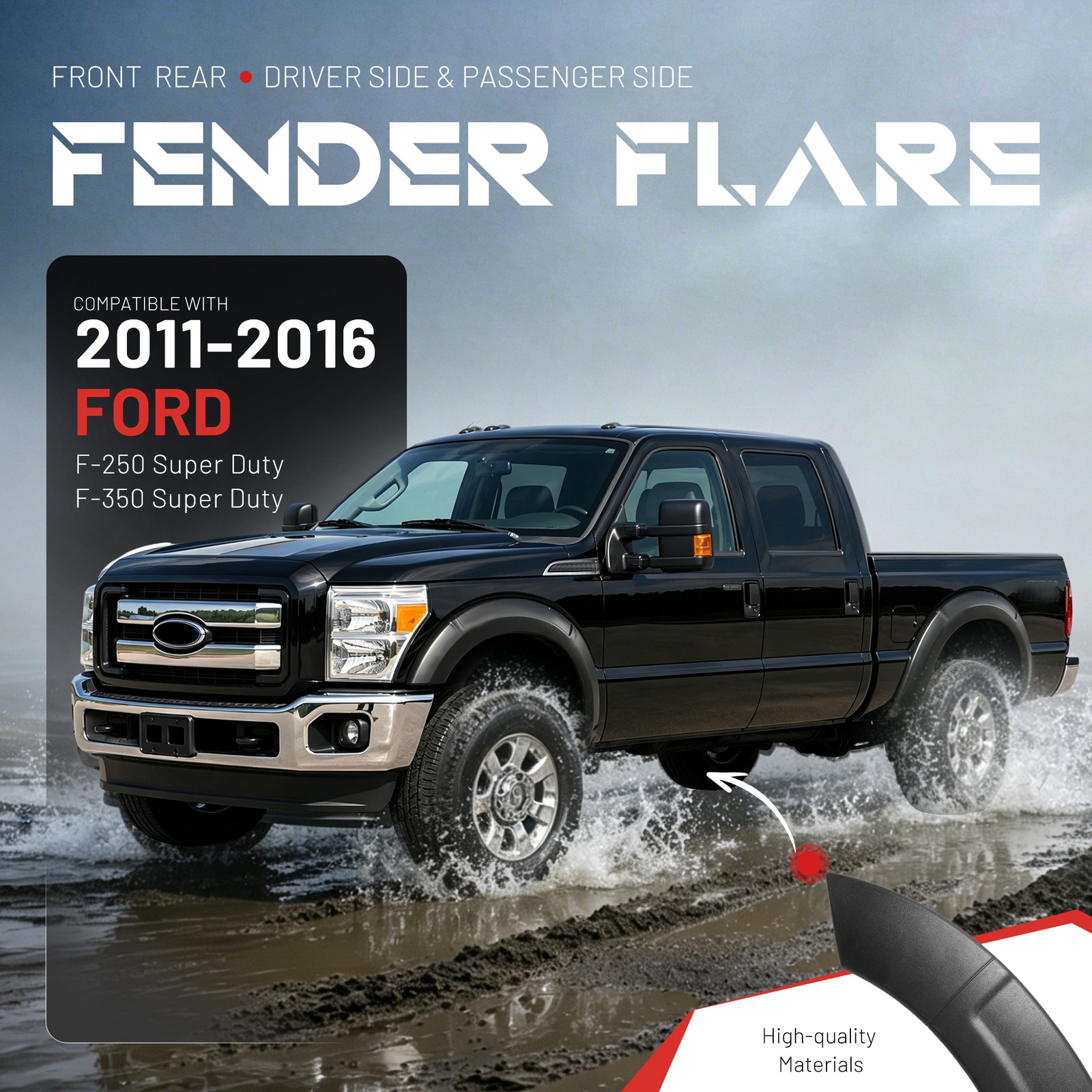 Front Rear Fender Flare Set Textured For 2011-2016 Ford F-250 F-350 Super Duty