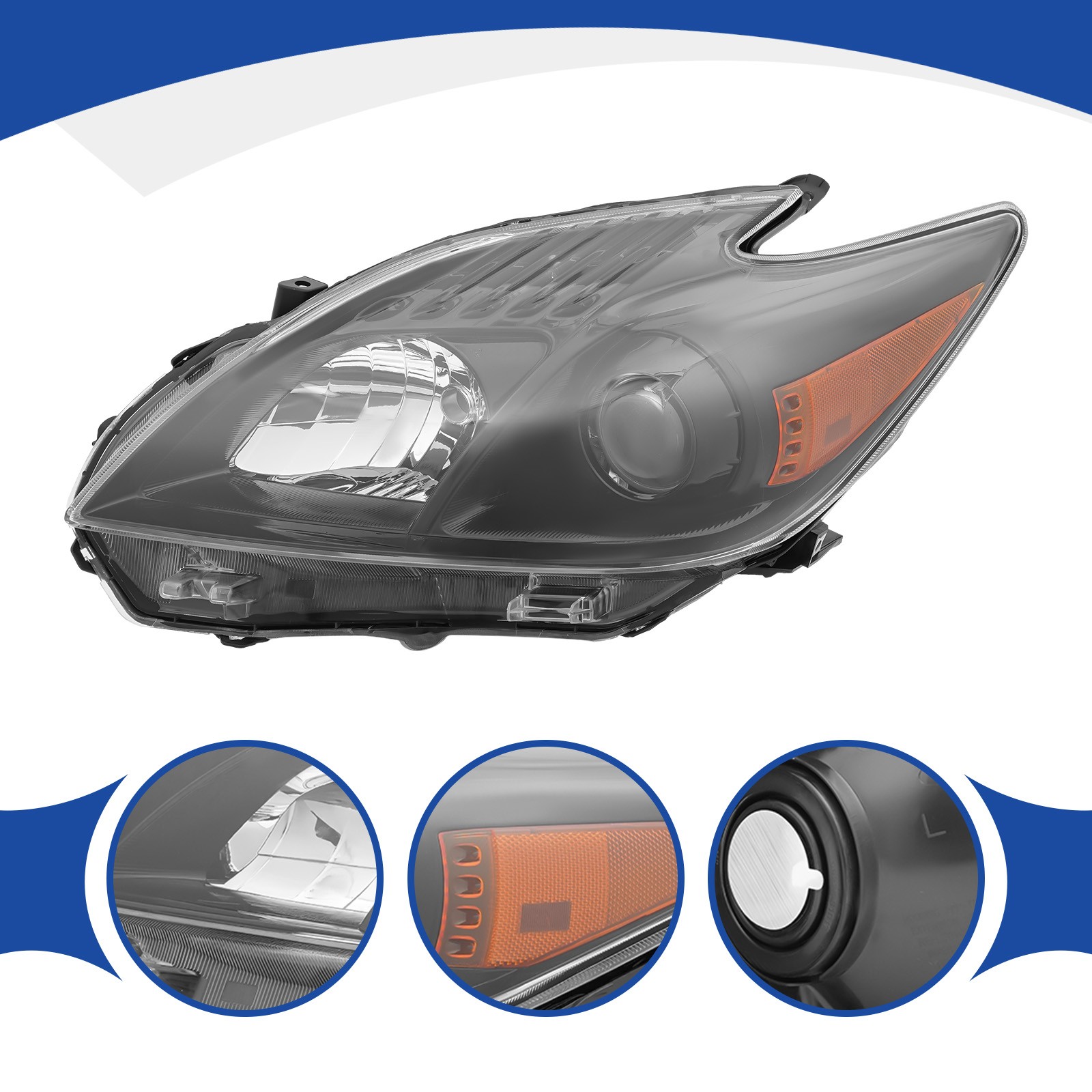 Driver Headlight Assembly For 2010-2011 Toyota Prius Left Side black Lens