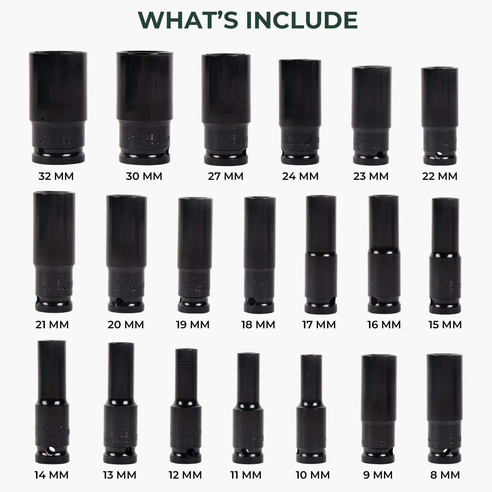 20pcs 1/2″ Drive Impact Socket Set Standard Metric Drive Socket Set (8-32mm)