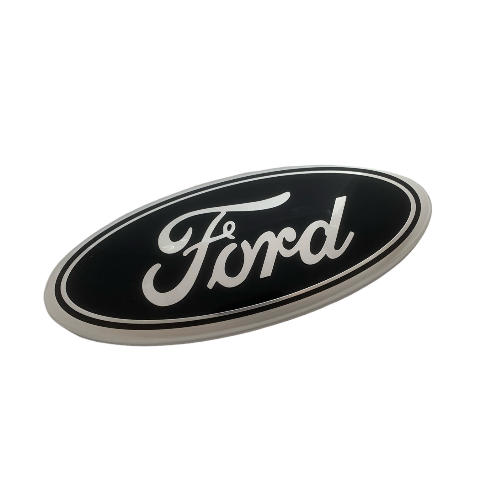 Logo 7″ Emblem: BLACK Oval Chrome Edge Badge for Ford Grille or Tailgate
