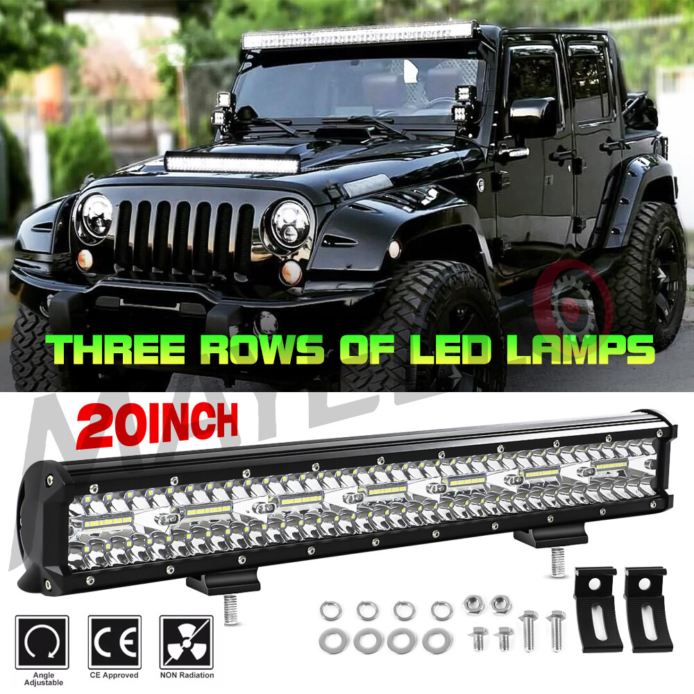 20″ inch 420W Led Light Bar Tri Row Spot Flood Combo Work 4WD Truck SUV ATV 22”