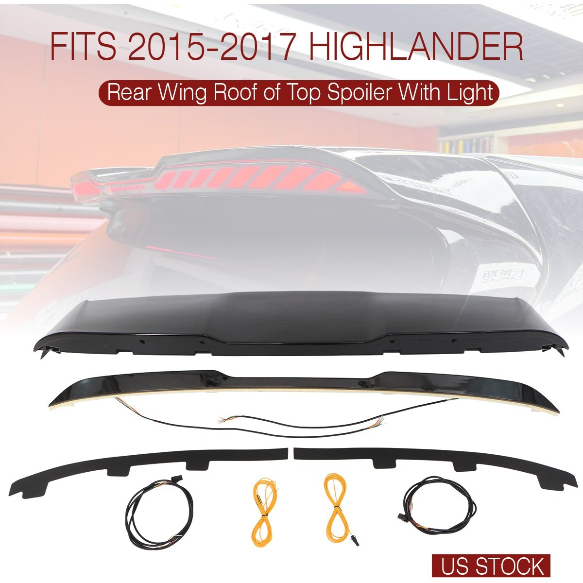 Fit For Highlander 2015-2017 Black Roof Wing Trunk Top Spoiler W/led Light