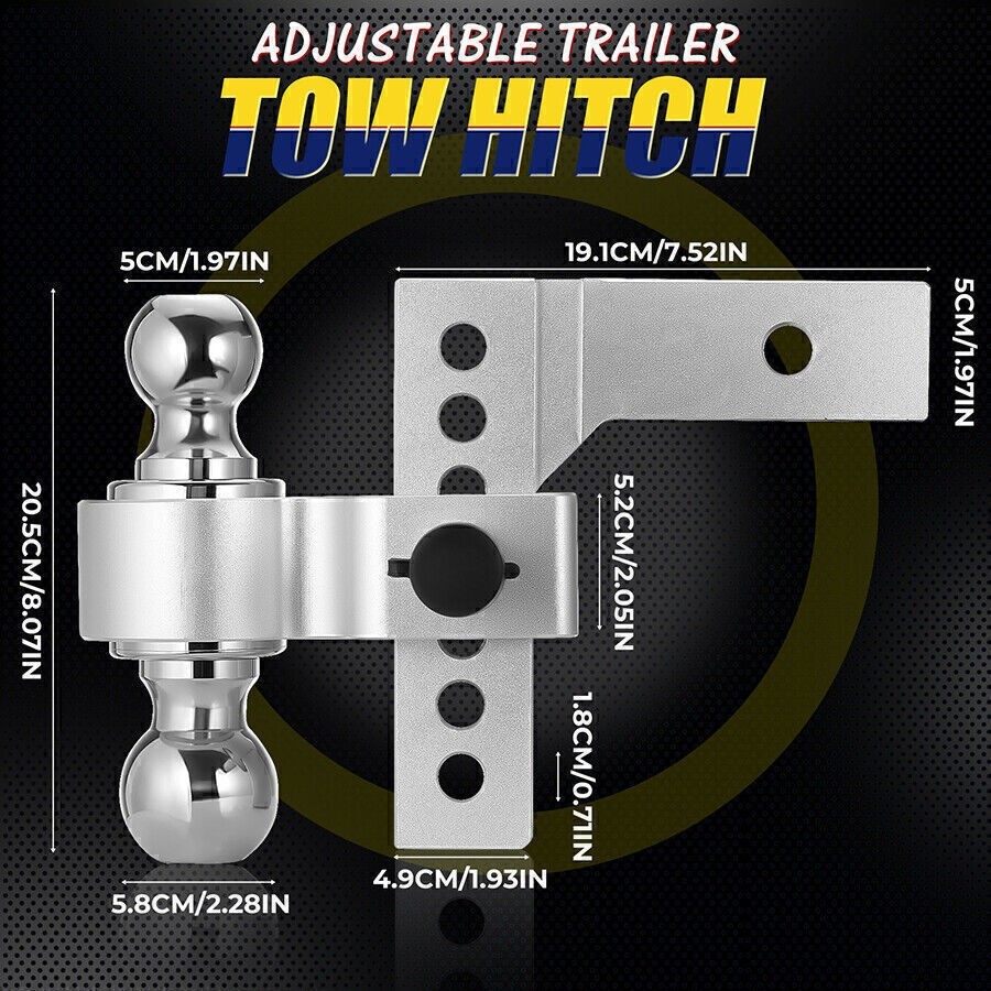 2″ Receiver 6″ Drop/Rise Adjustable Tow Hitch Dual Ball Mount Trailer 18500 lb