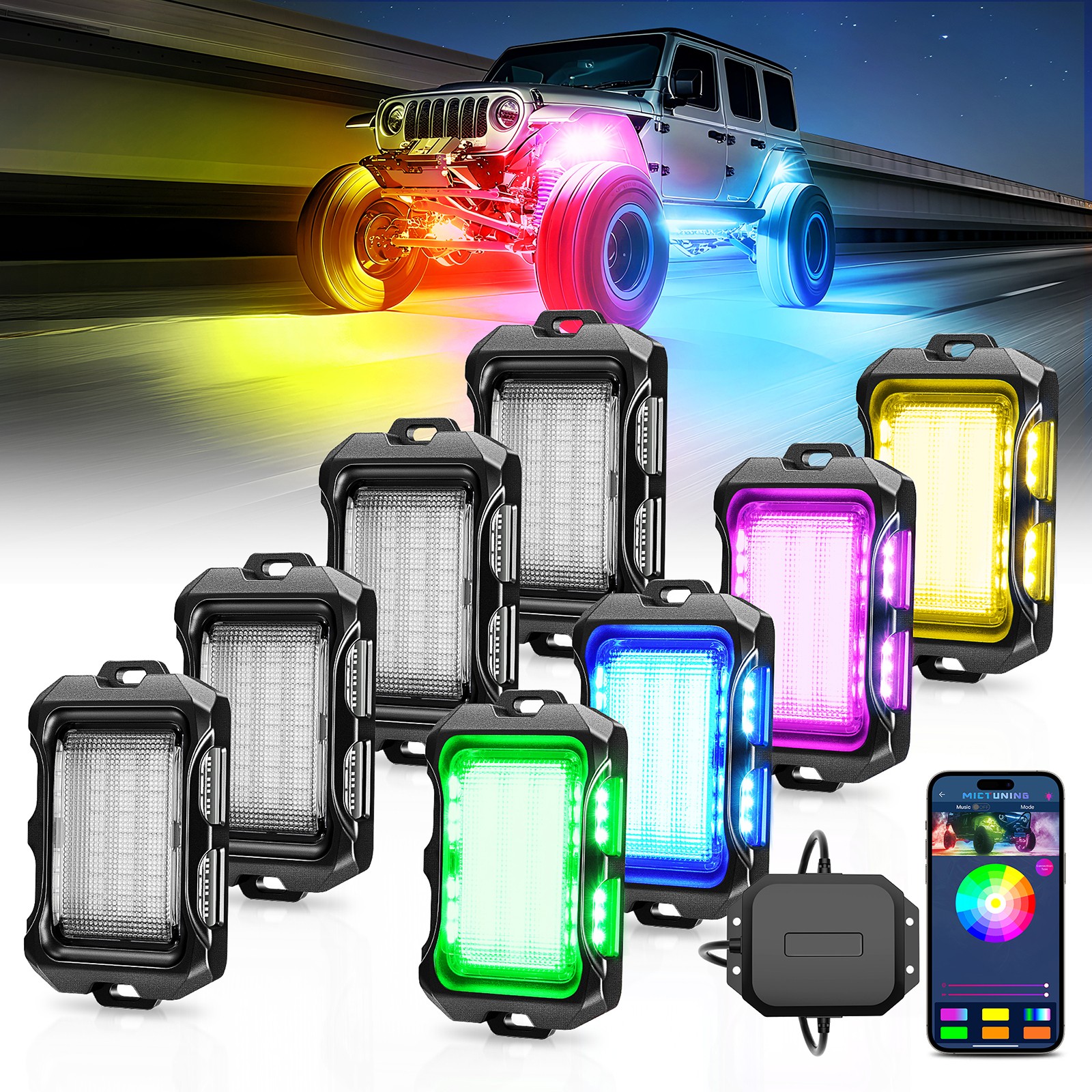 RGB+IC LED Rock Lights 8-24 Pods Dream Color LED Underglow Underbody Neon Lights