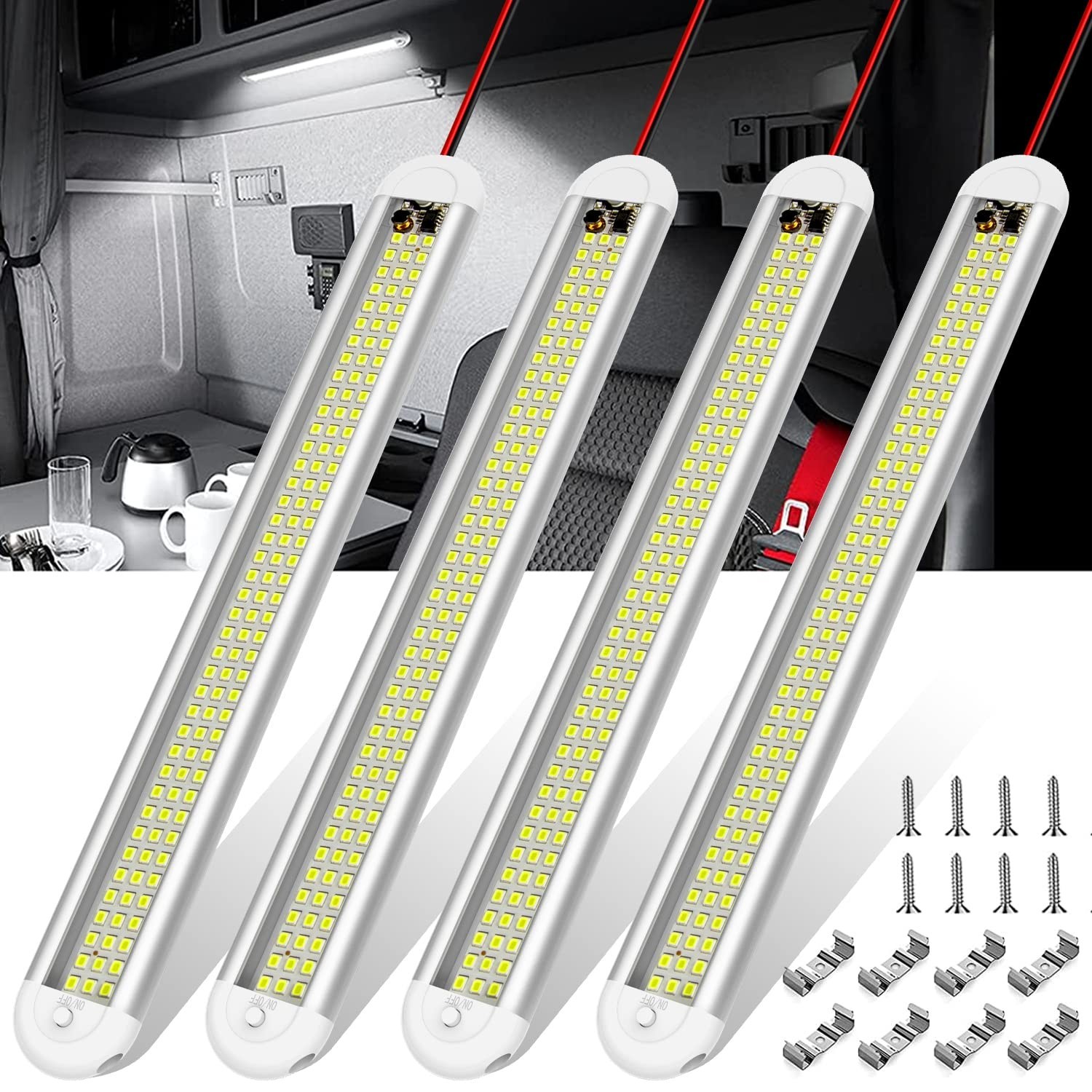 12V LED Interior Light Bar – 120 LEDs, 1500LM, 8W DC Strip Lights, ON/OFF Switch
