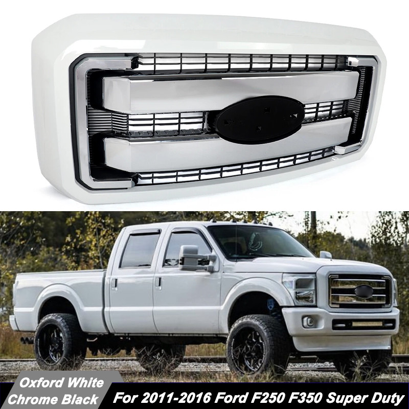 Oxford White & Chrome Front Bumper Grille For 2011-2016 Ford F250 F350 SD Lariat