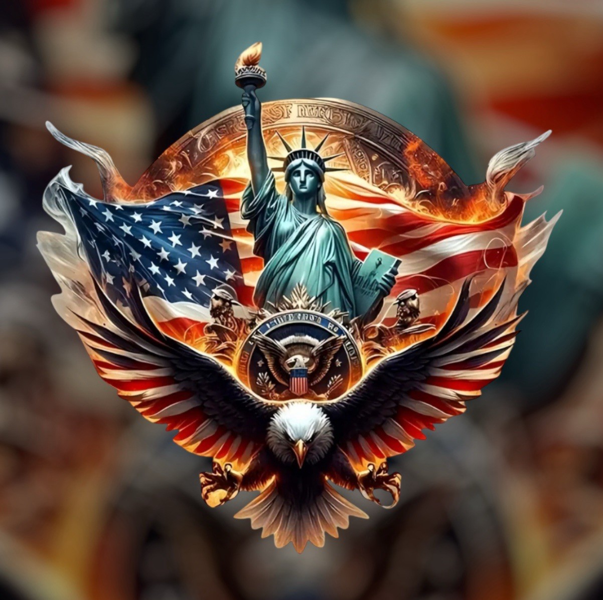 United States America US Flag Eagle Statue of Liberty 5” Inch Sticker Decal 1PC