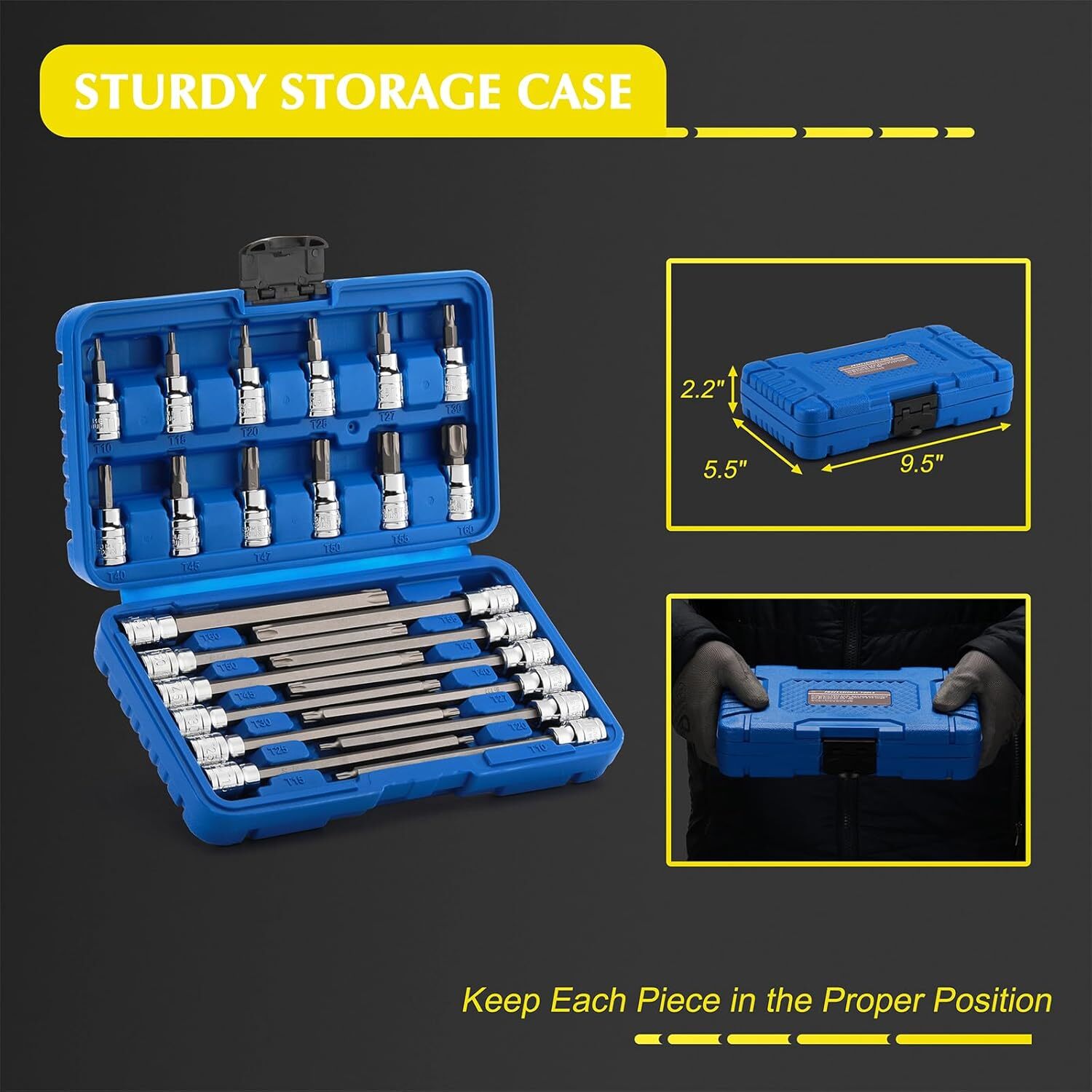 24PCS 3/8″ Drive Torx Bit Socket Set Extra Long Star Bit Sockets Cr-V T10-T50