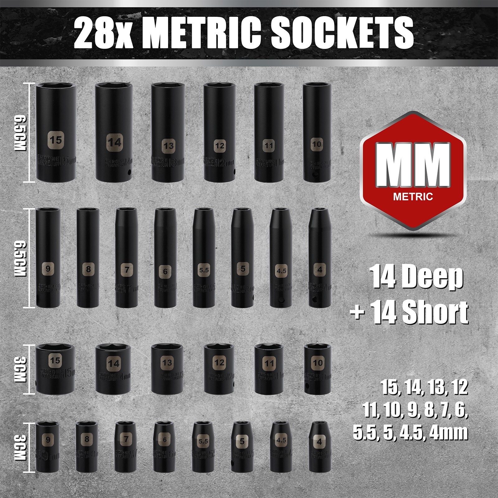 55PCS 1/4″ Drive Deep and Shallow Impact Socket Set, CR-V, SAE & Metric, 6 point
