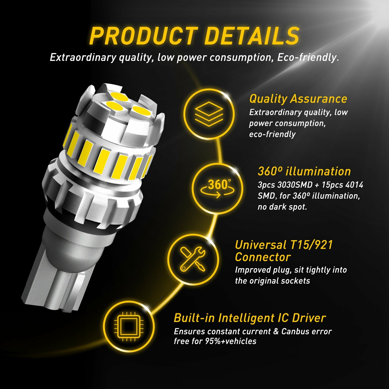 AUXITO 921 912 LED Reverse Backup Light Bulb 2400LM 6000K Super Bright T15 EOH