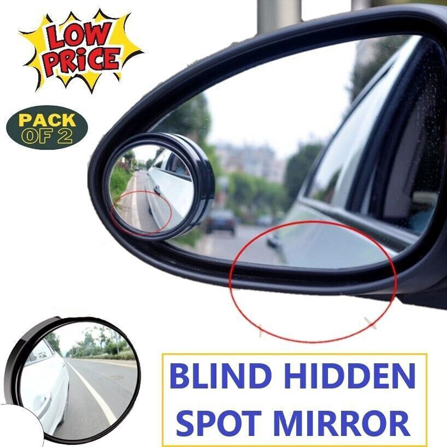 2PCS 360° Side Blind Spot Mirrors Round HD Glass Convex Rear View Mirror for Car