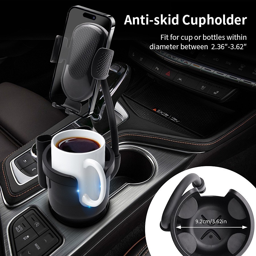 3 in 1 Car Cup Holder Expander Phone Mount Card Slot Universal 360° Phone Holder