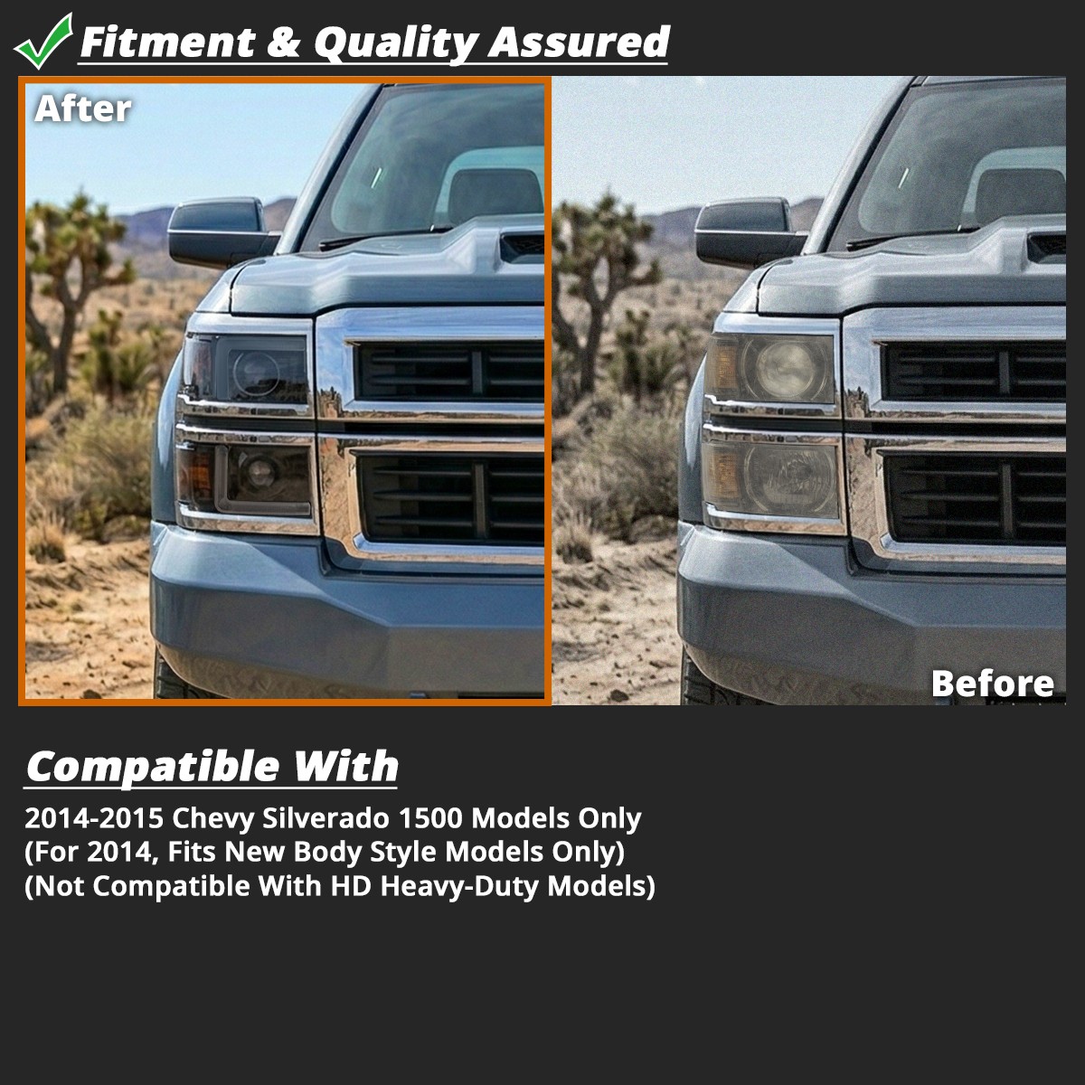 Chrome LED DRL Projector Headlights for 2014-2015 Chevrolet Silverado 1500 L+R
