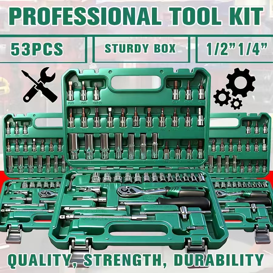 53PCS impact socket set with 1/2″ driveor , SAE (5/16″ to 3/4″) and metric (8 to