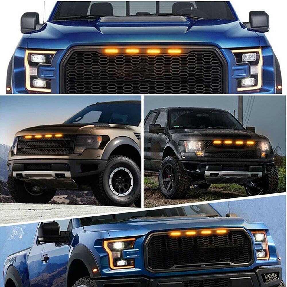 4pcs LED Amber Grille Lights Kit Universal For Ford Truck SUV SVT Raptor Style