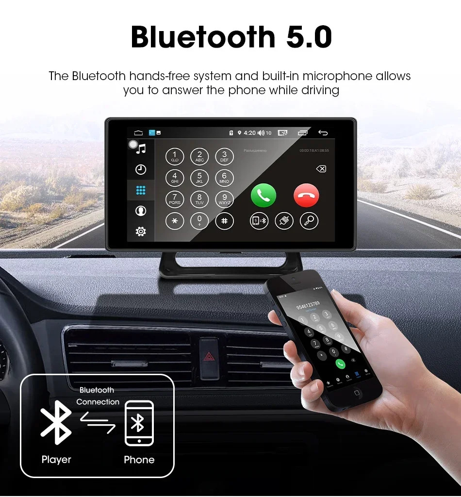 Portable 5 Inch 4K Car DVR Dash Cam Wireless Carplay & Android WIFI GPS