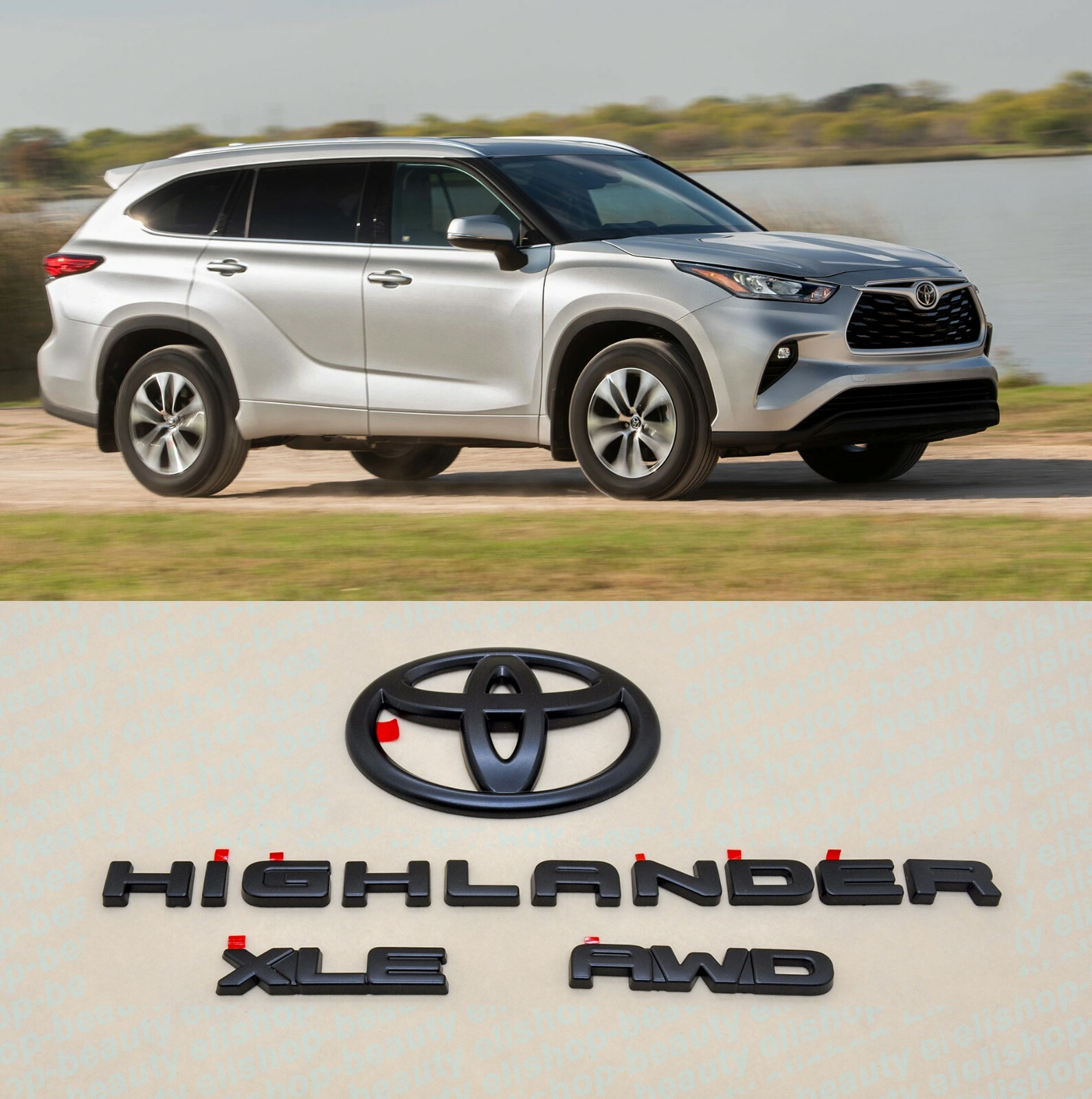 Matte Black out 2020-2022 Highlander XLE AWD Overlay Emblem Kit PT948-48202-02