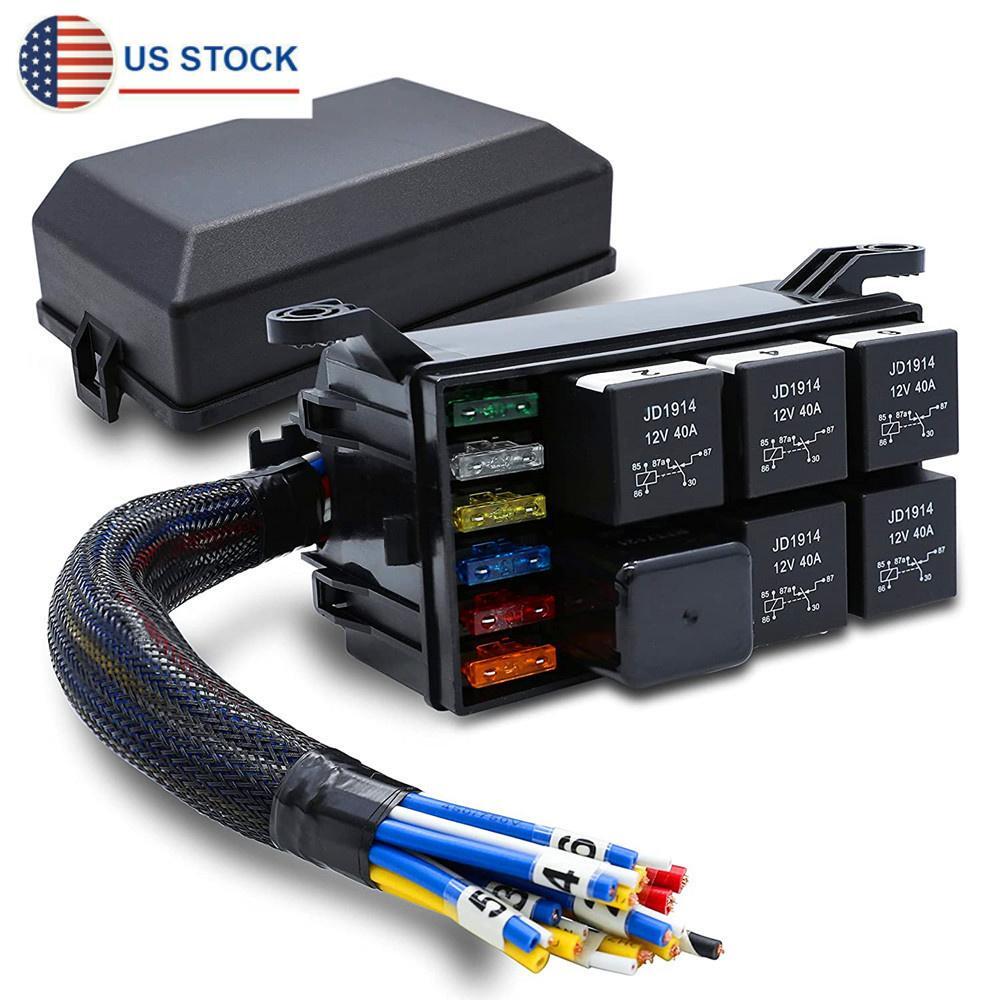 Universal 6 Way 12V Fuse & Relay Box w/ Pre-Wires For Cars Trucks Boat RTT7121