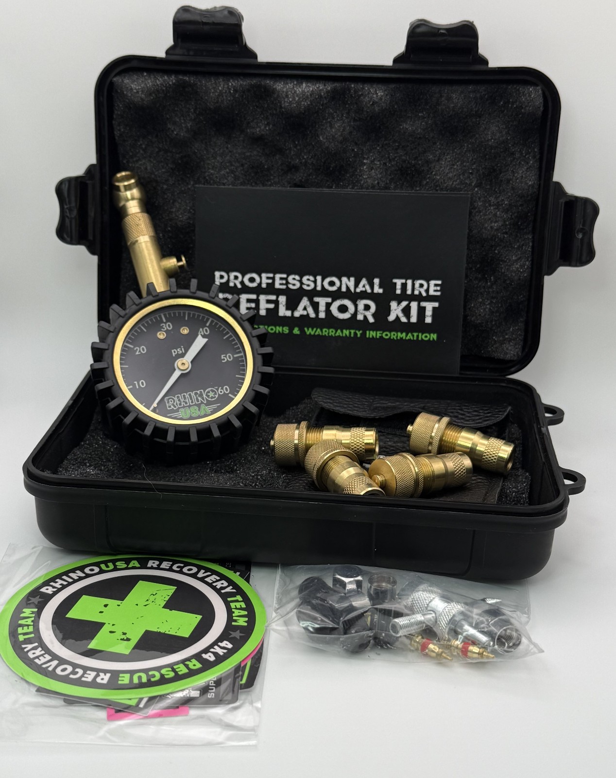 Rhino USA Pro Tire Deflator Kit 4 Adjustable Off Road Air Down w/ Gauge