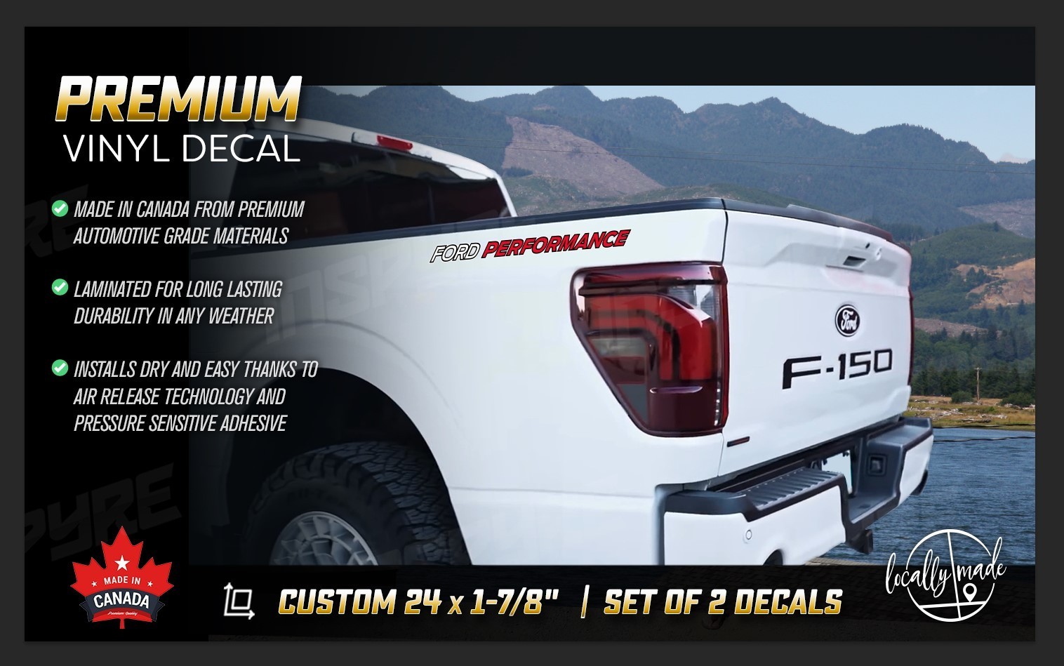 FORD PERFORMANCE Custom Decals / Stickers Truck Box / Bed • White-Black-Red