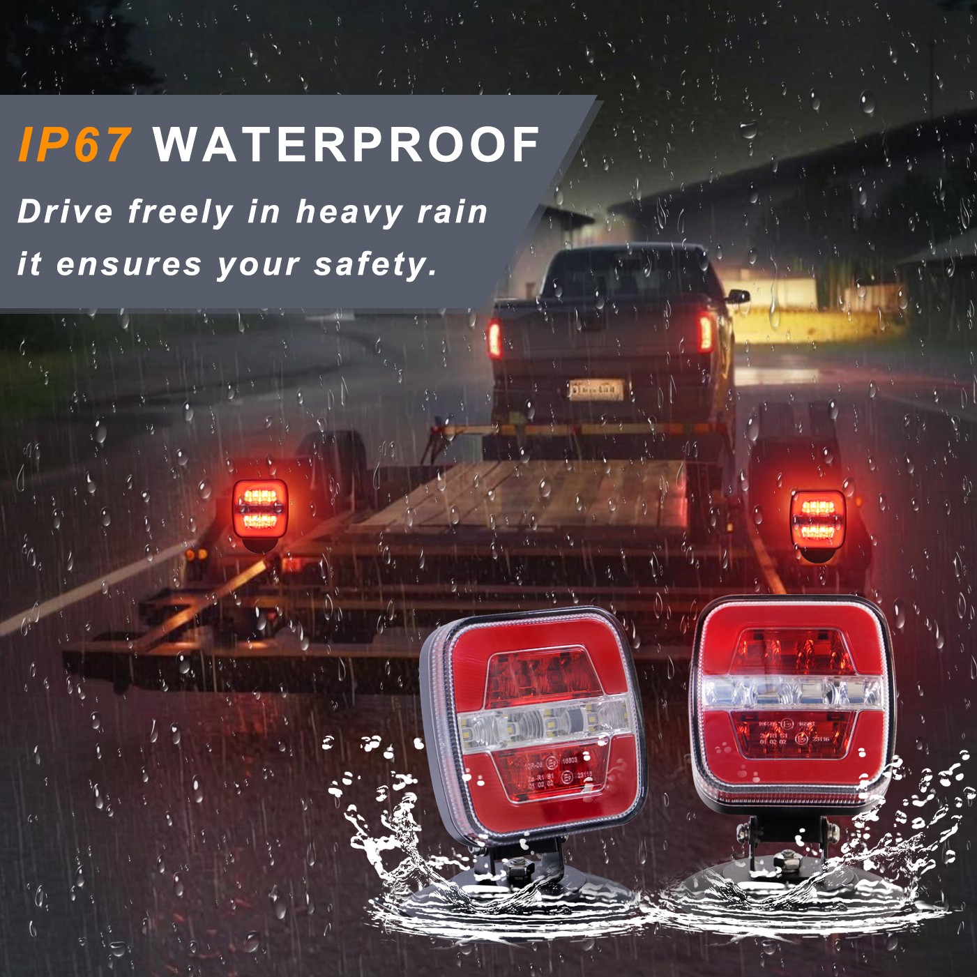 IP67 Waterproof Magnetic Trailer Lights Rechargeable Wireless LED for Trucks RV