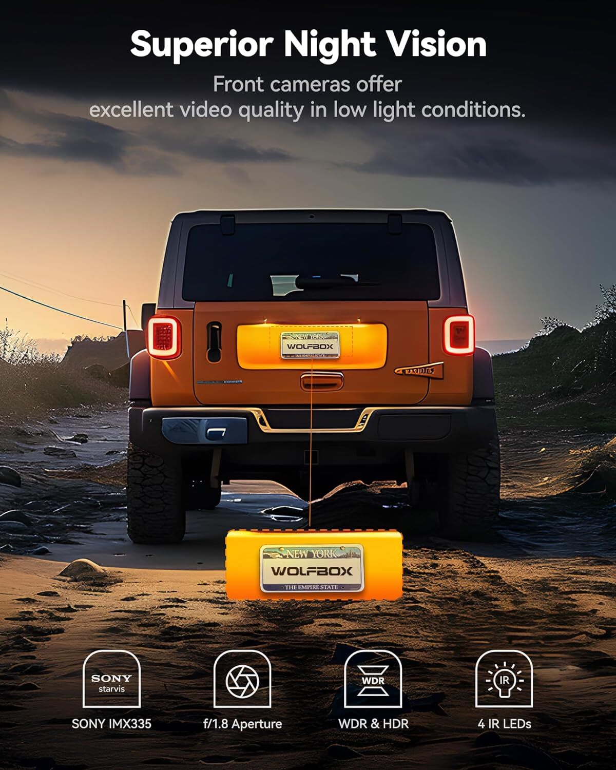 WOLFBOX i17 3 Channel 4K Dash Cam Built-in 5G WiFi GPS Front and Rear Inside