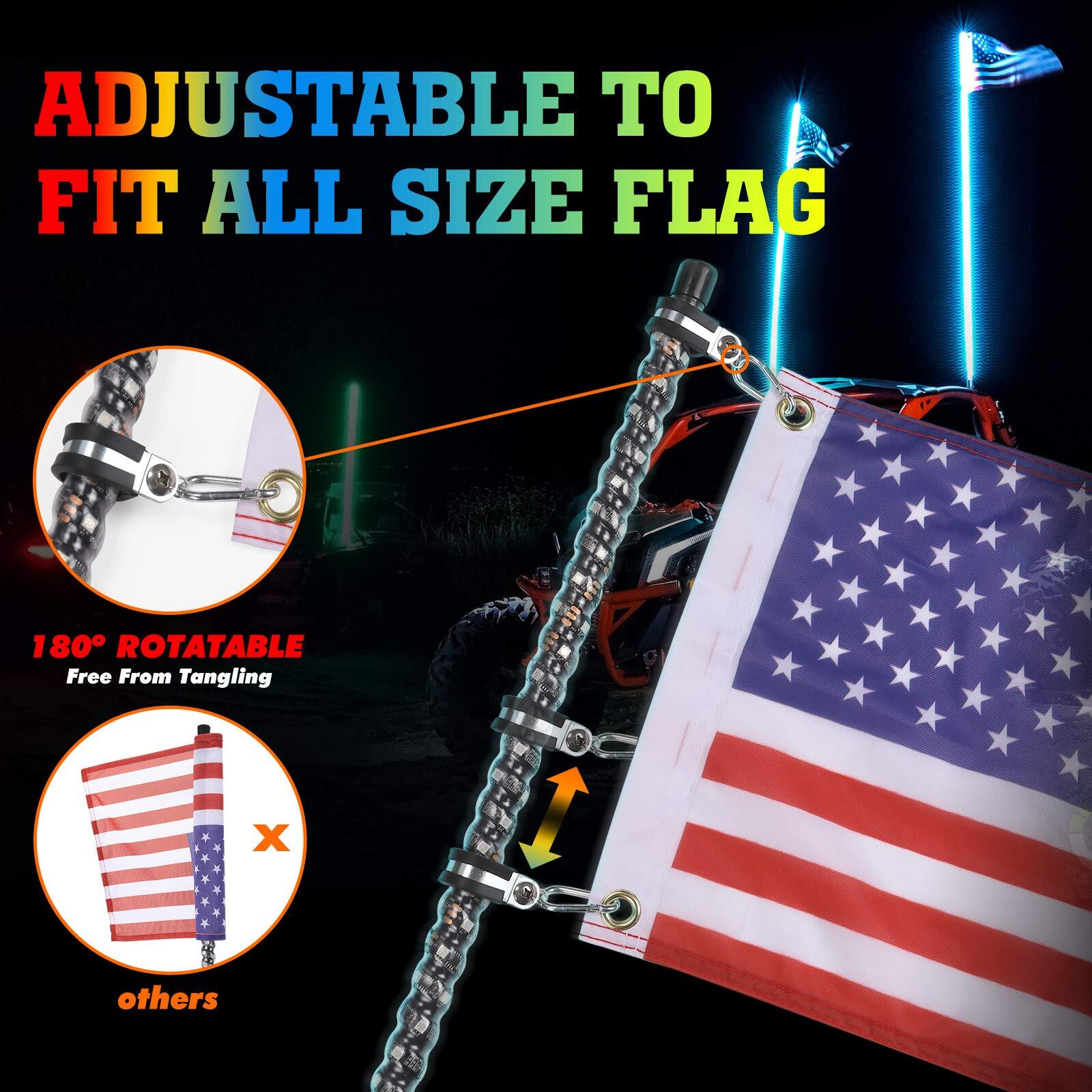 Pair 2FT Spiral LED Whip Lights APP Control RGB Antenna Flag Remote for Polaris
