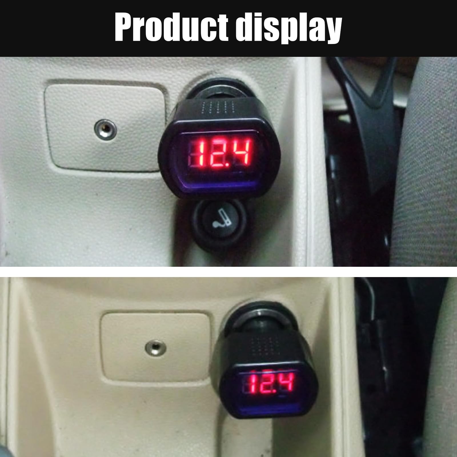 ZIMISI Car LED Digital Voltmeter, DC 12V 24V Cigarette Lighter 2PCS, black