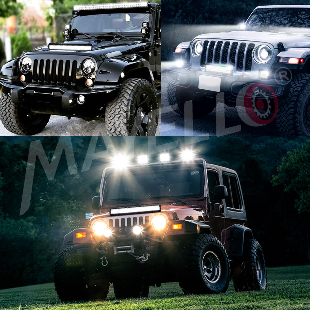20inch LED Light Bar+4″ Pods Spot Flood Combo Offroad Driving Truck 4WD+Wire 24″