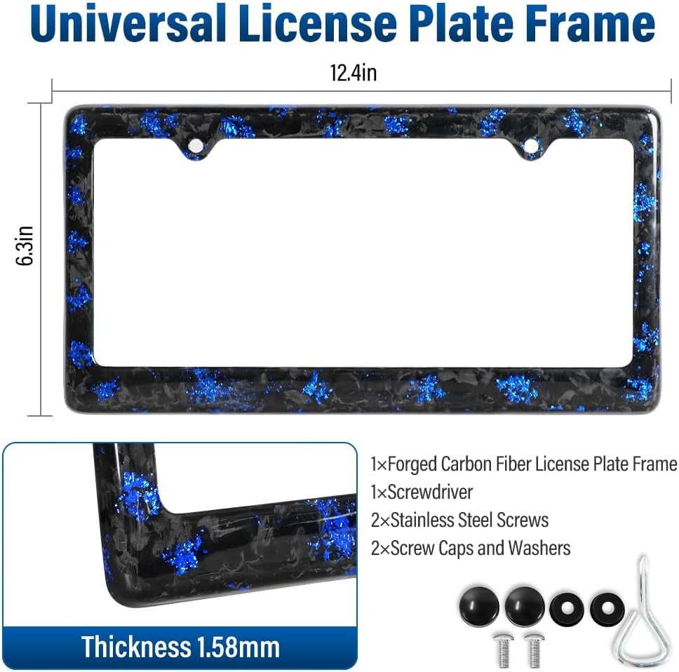 Blue Flakes Forged Carbon Fiber License Plate Frame for US Standard Car