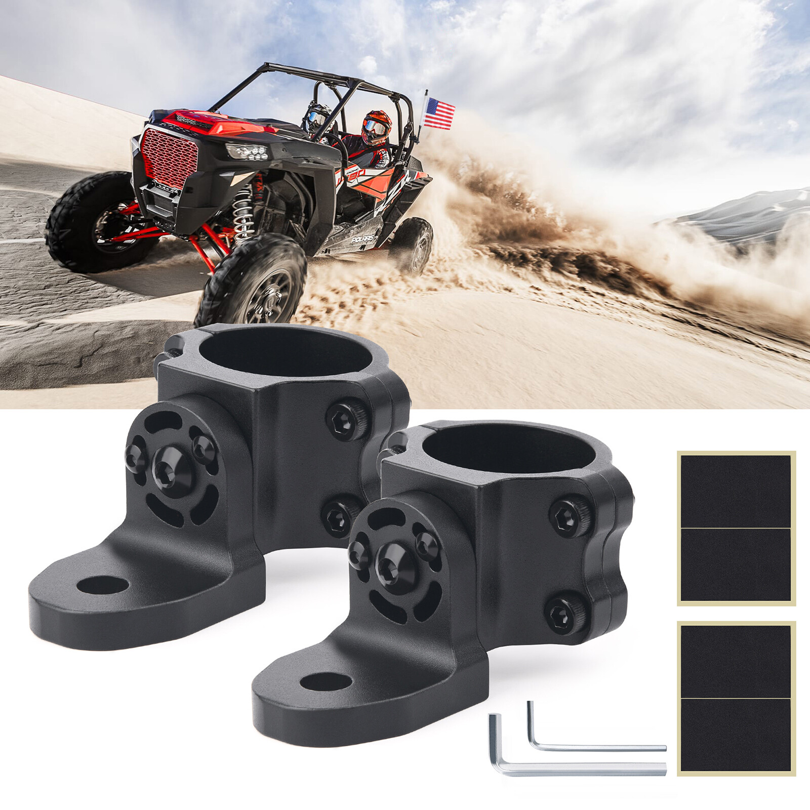 Pair UTV LED Whip Light Bar Mounts 1.75″ Bracket for RZR 4WD ATV Rollbar Cage
