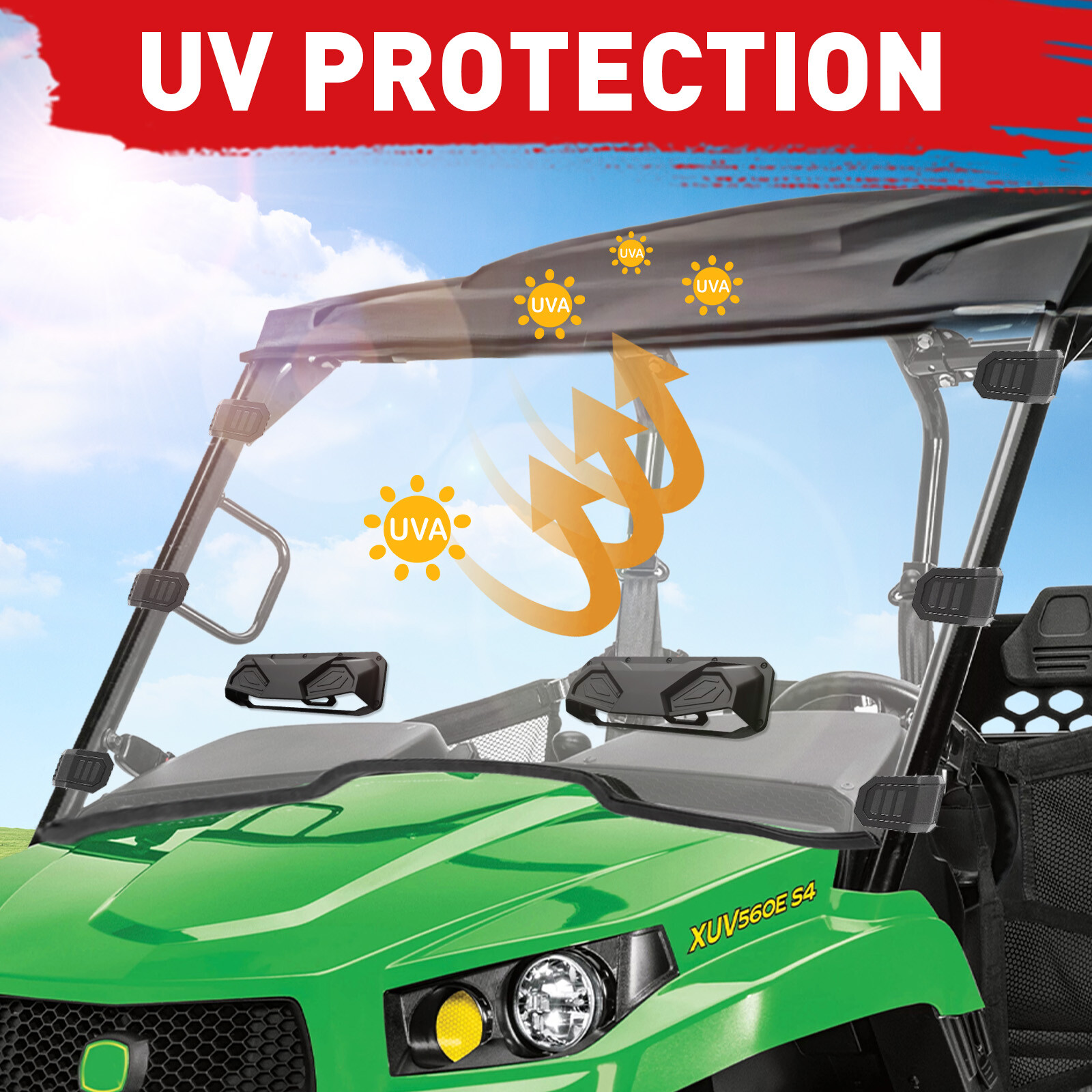 2-In-1 Vented Full Windshield for John Deere Gator XUV 550 /560/560E /590i /590E