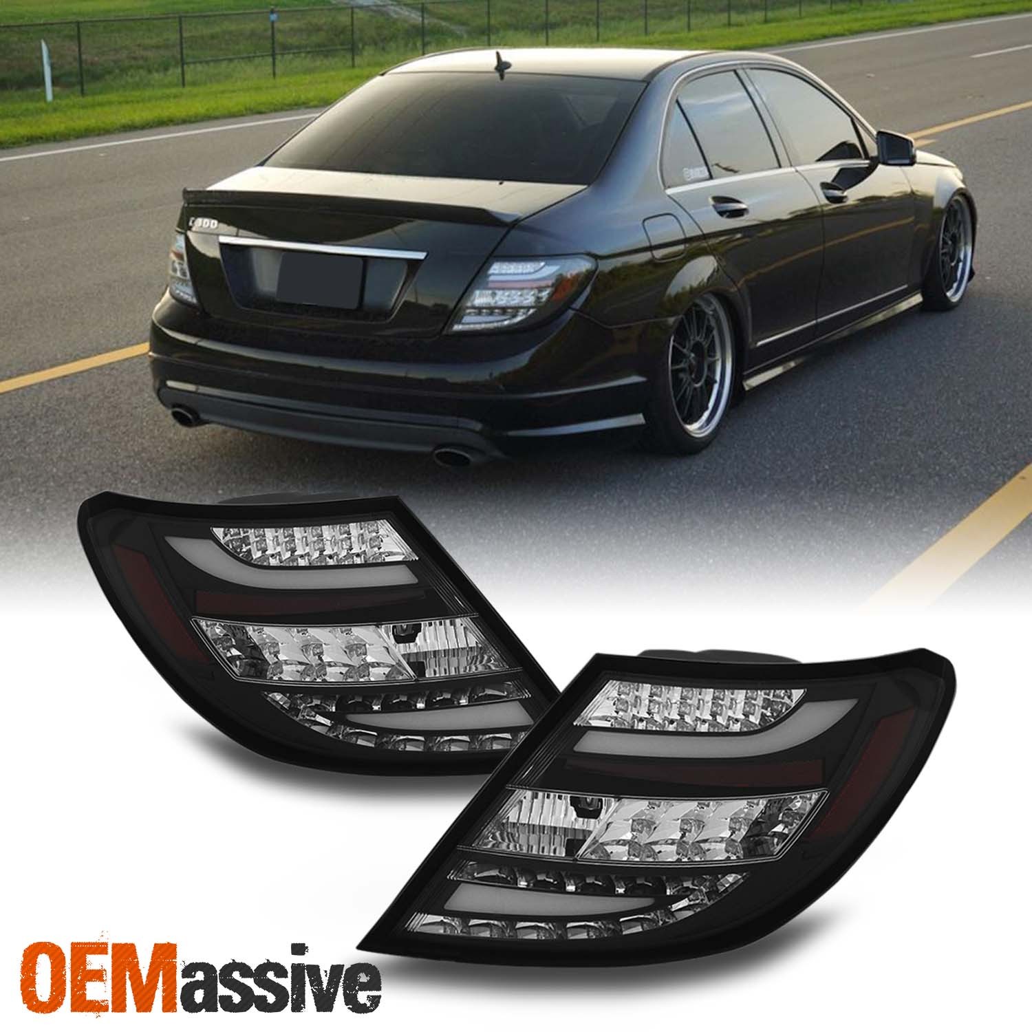 Fits 08-10 Mercedes Benz W4 C-Class LED Black Tail Brake Lights Set Left+Right